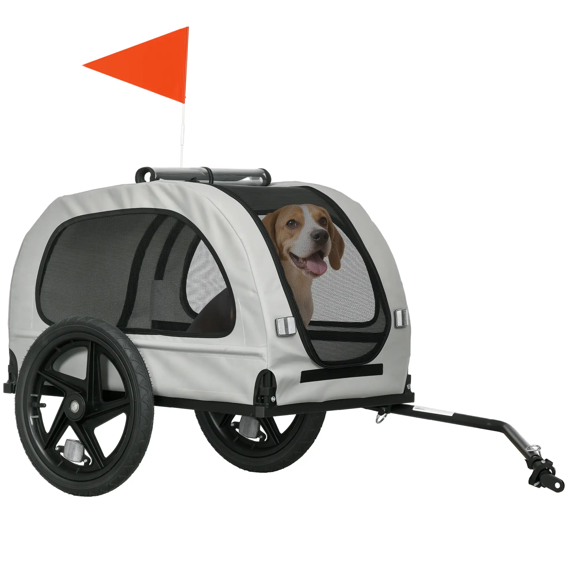 Dog Bike Trailer, Mesh Windows, Safety Leash, Flag, Medium Dogs, Light Grey - Image 11