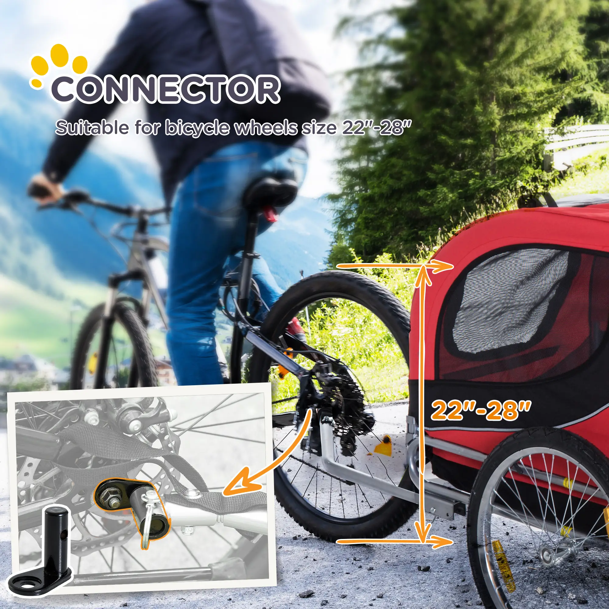 Dog Bike Trailer, Pet Cart Bicycle, Wagon Cargo Carrier, Red - Image 6