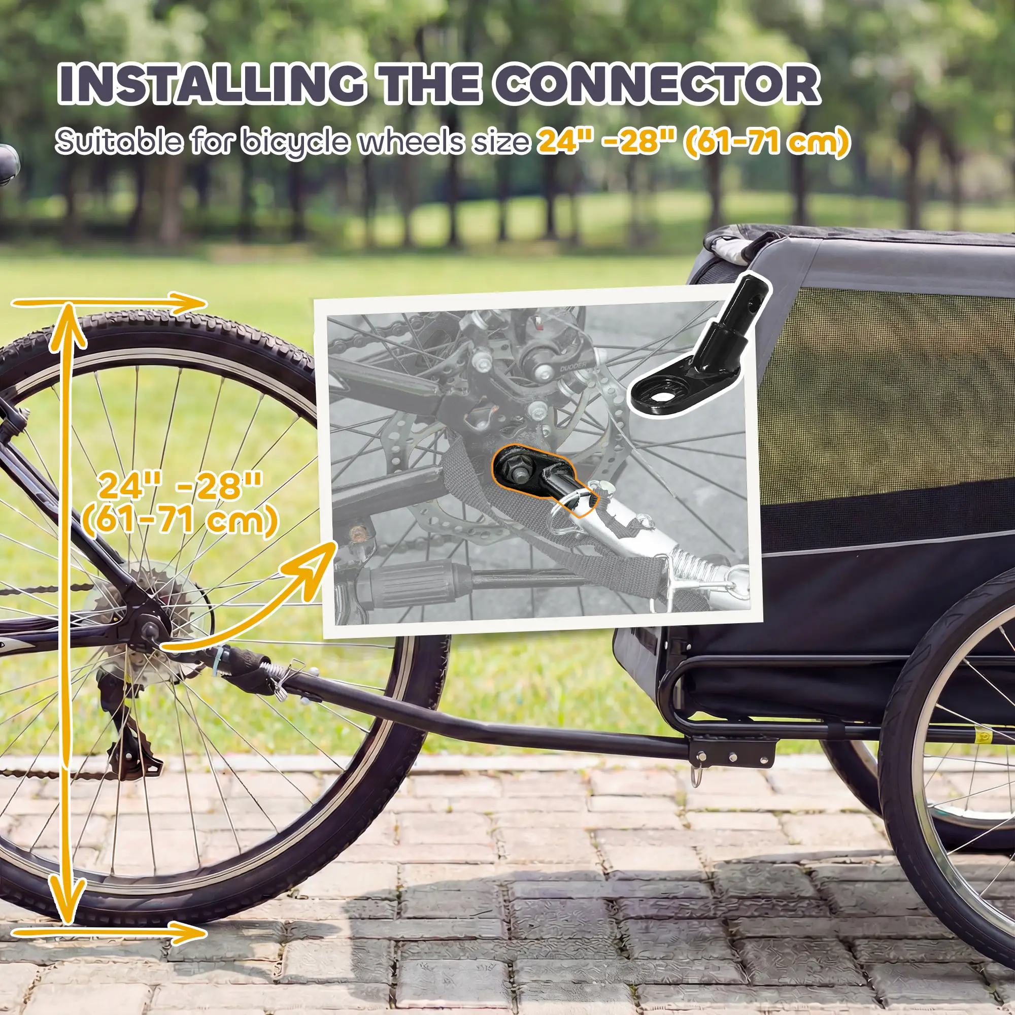 Dog Bike Trailer, Pet Cart Carrier, Large Wheels, 2 Doors - Image 10