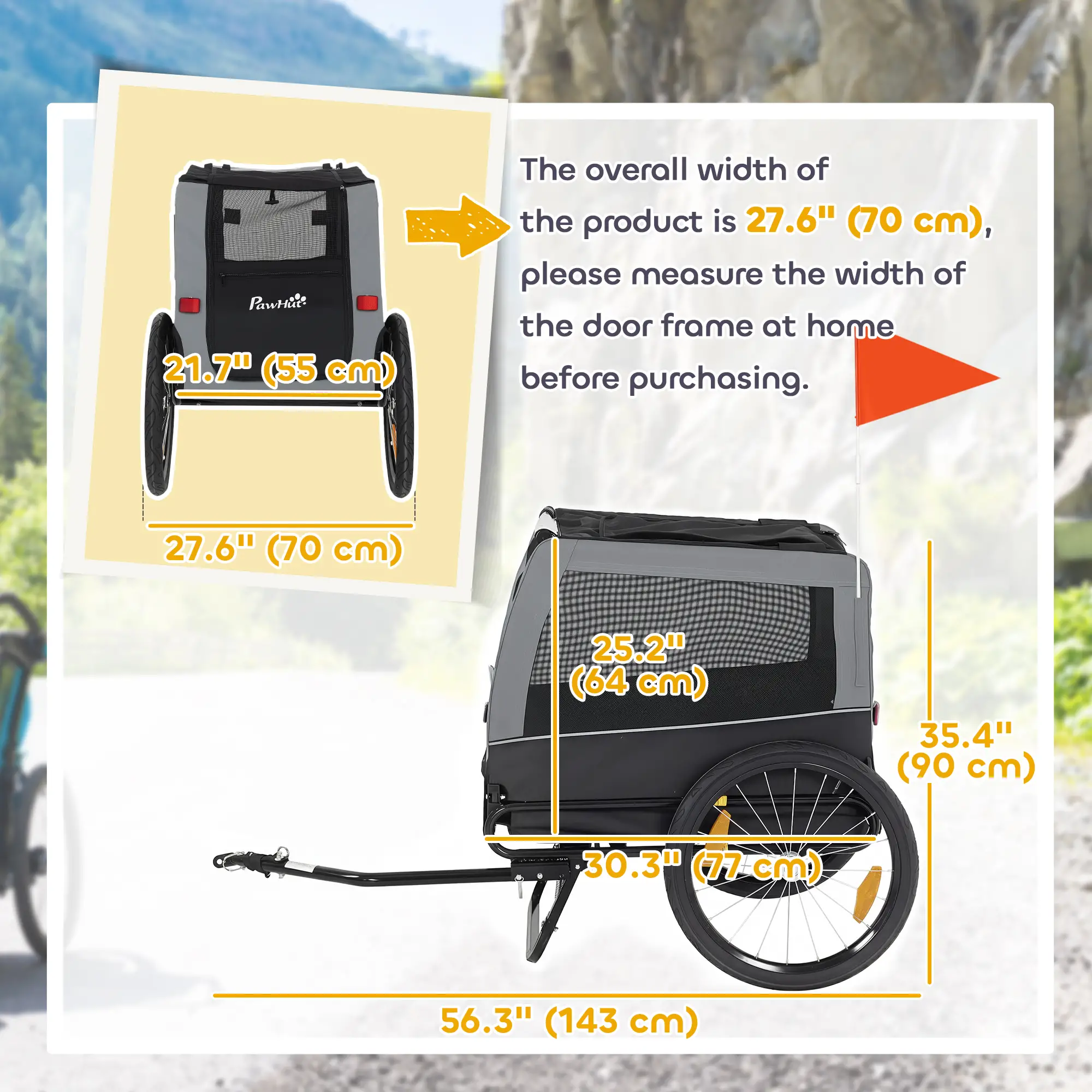 Dog Bike Trailer, Pet Cart Carrier, Large Wheels, 2 Doors - Image 3
