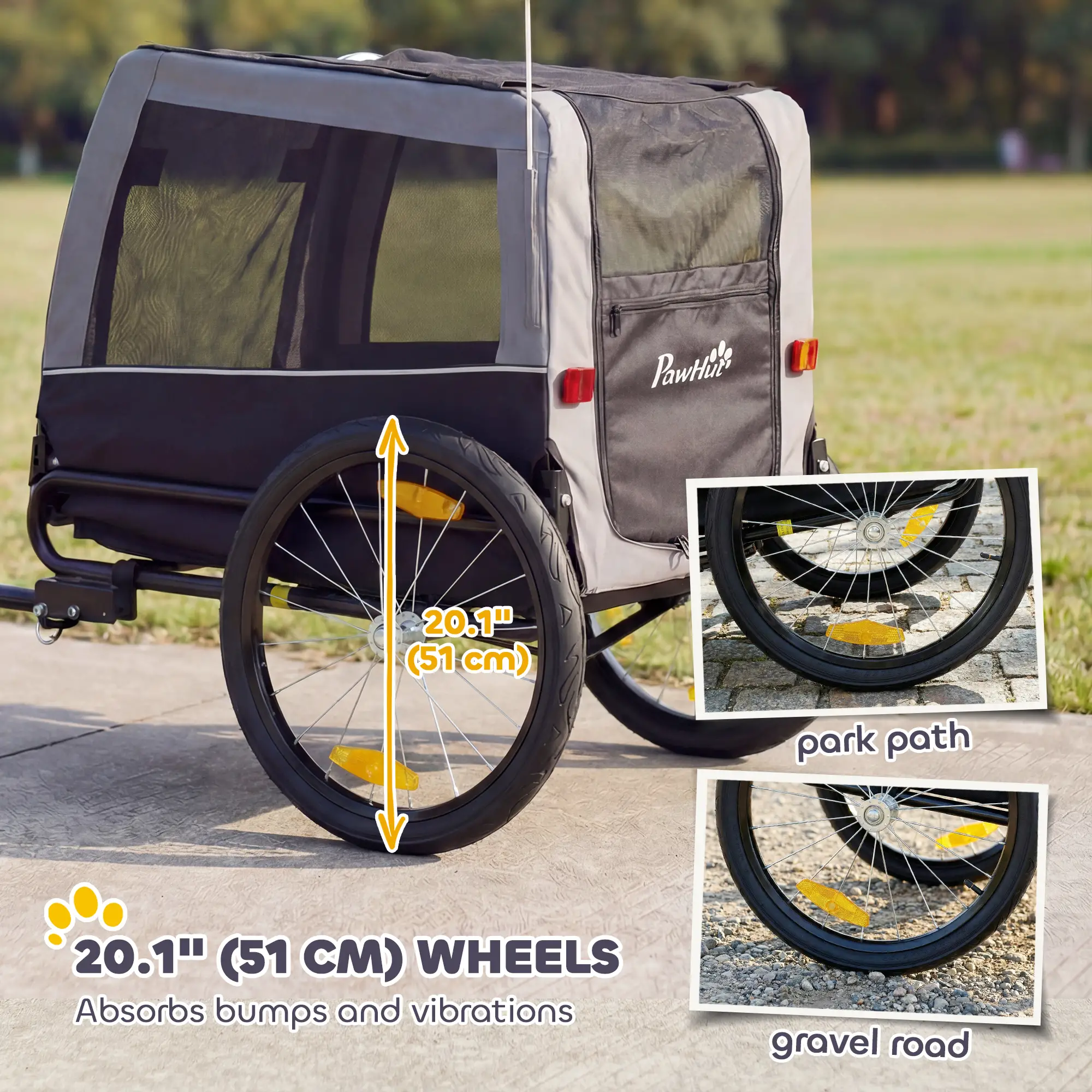 Dog Bike Trailer, Pet Cart Carrier, Large Wheels, 2 Doors - Image 5