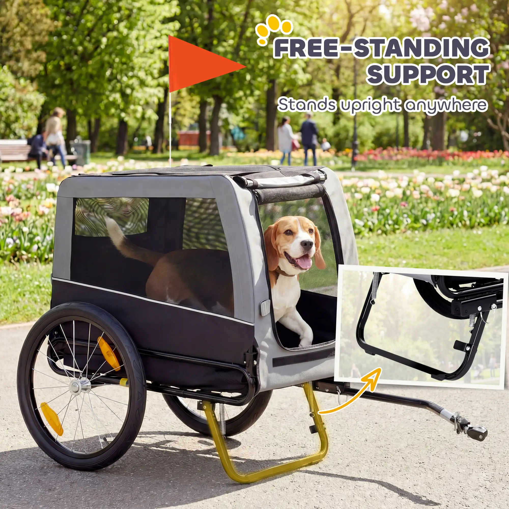 Dog Bike Trailer, Pet Cart Carrier, Large Wheels, 2 Doors - Image 6