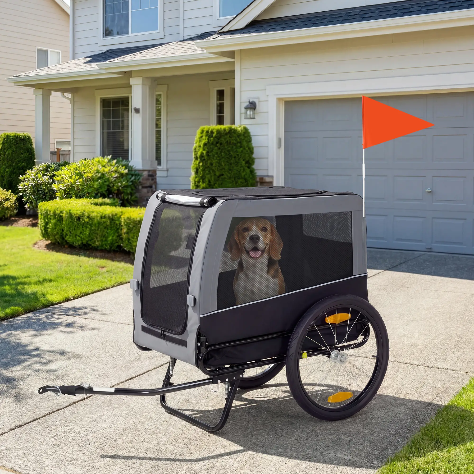 Dog Bike Trailer, Pet Cart Carrier, Large Wheels, 2 Doors - Image 8
