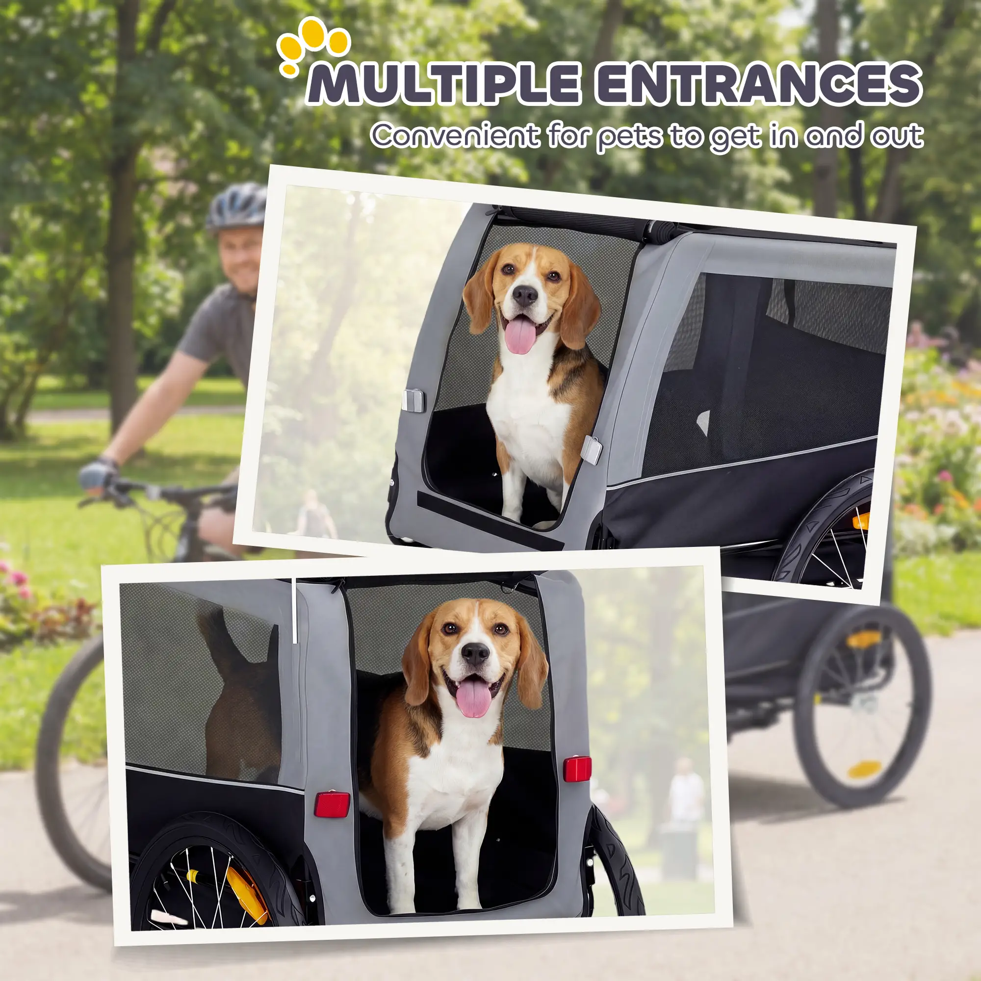 Dog Bike Trailer, Pet Cart Carrier, Large Wheels, 2 Doors - Image 9