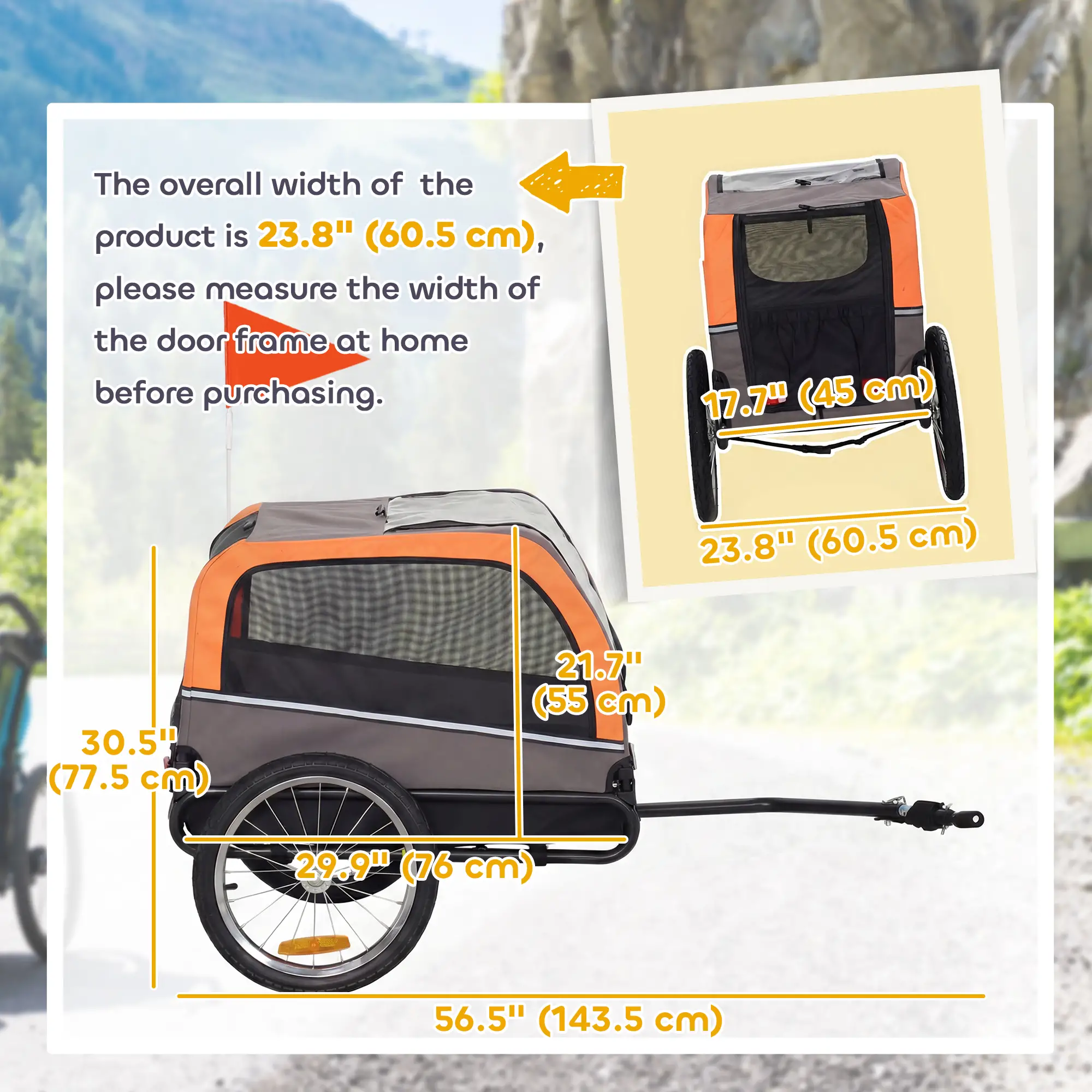 Dog Bike Trailer, Pet Cart Carrier With 2 Doors, Large Wheels, Safety Flag - Image 3