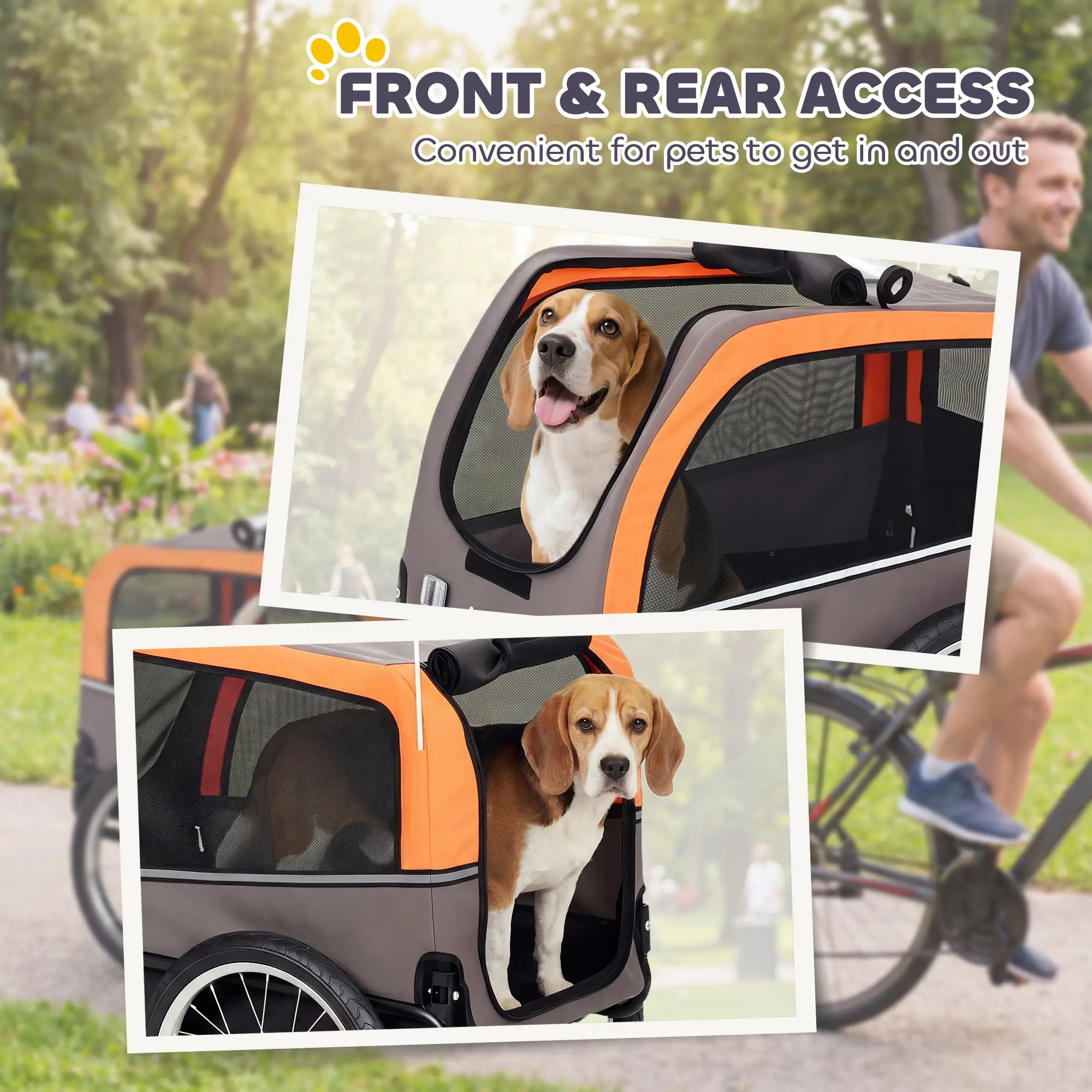 Dog Bike Trailer, Pet Cart Carrier With 2 Doors, Large Wheels, Safety Flag - Image 7