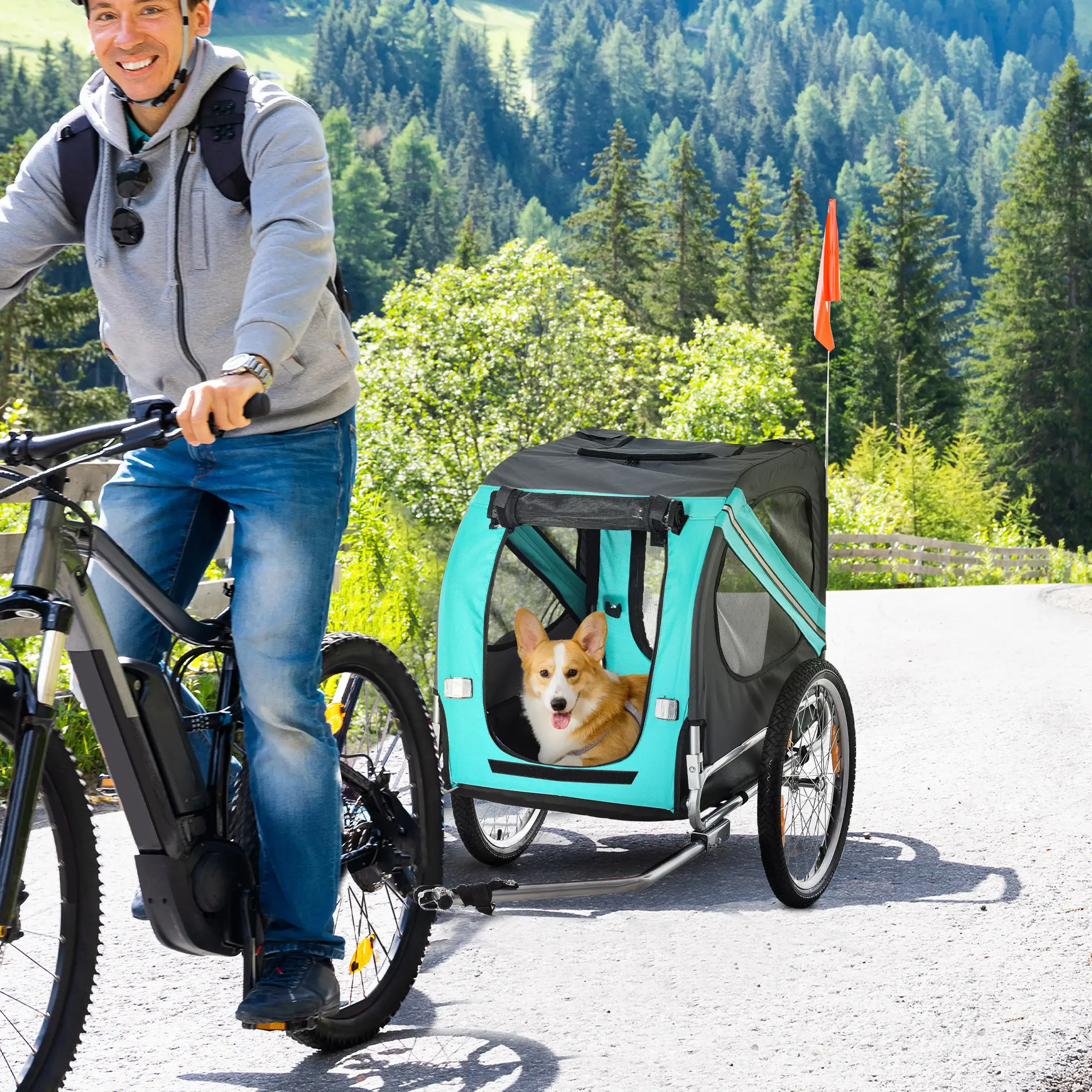 Dog Bike Trailer, Pet Cart, Foldable, Bicycle Wagon, Green - Image 2
