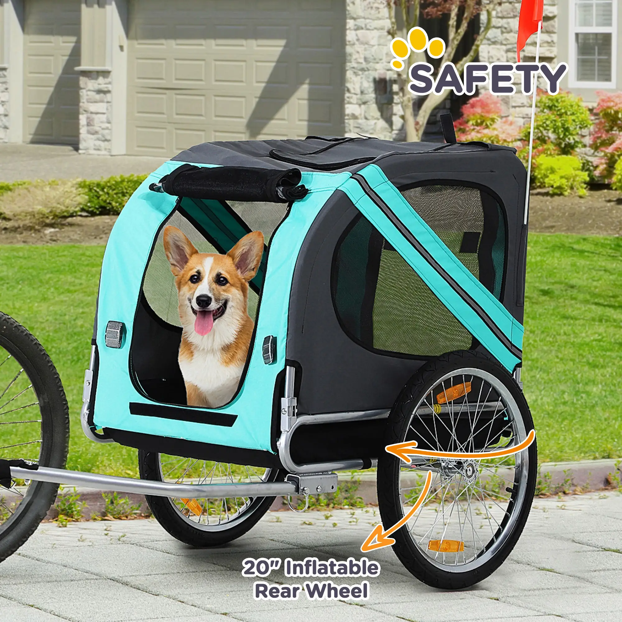 Dog Bike Trailer, Pet Cart, Foldable, Bicycle Wagon, Green - Image 7