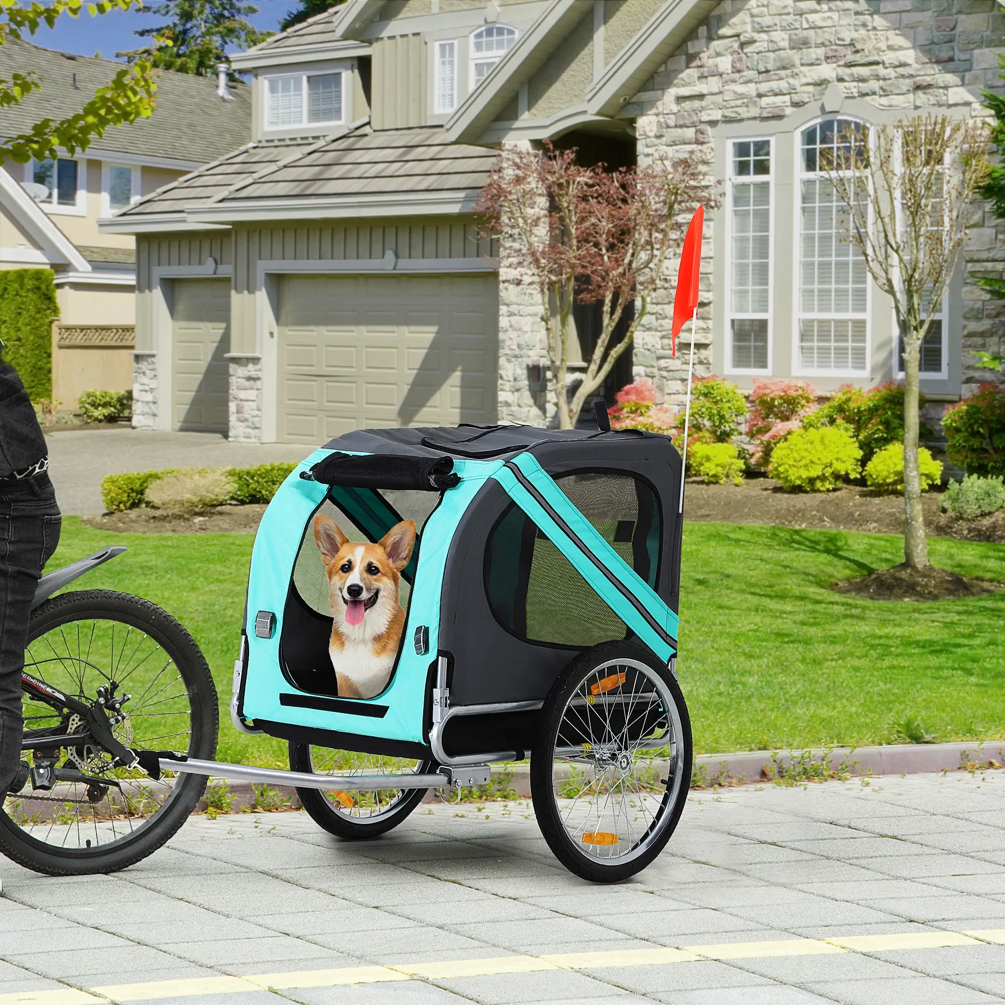 Dog Bike Trailer, Pet Cart, Foldable, Bicycle Wagon, Green - Image 8
