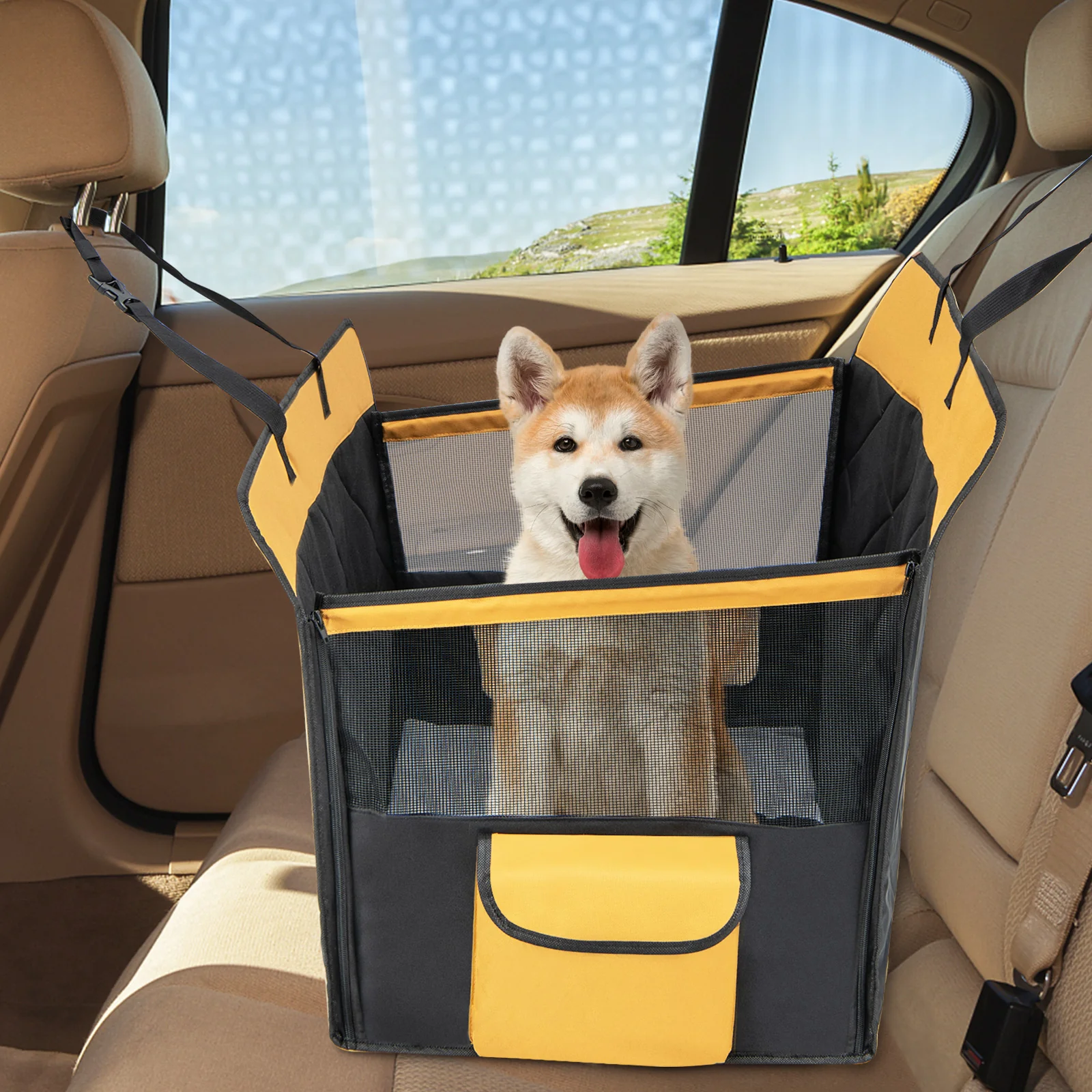 Dog Car Seat Cover, Mesh Window, Small Medium Size, Black - Image 2