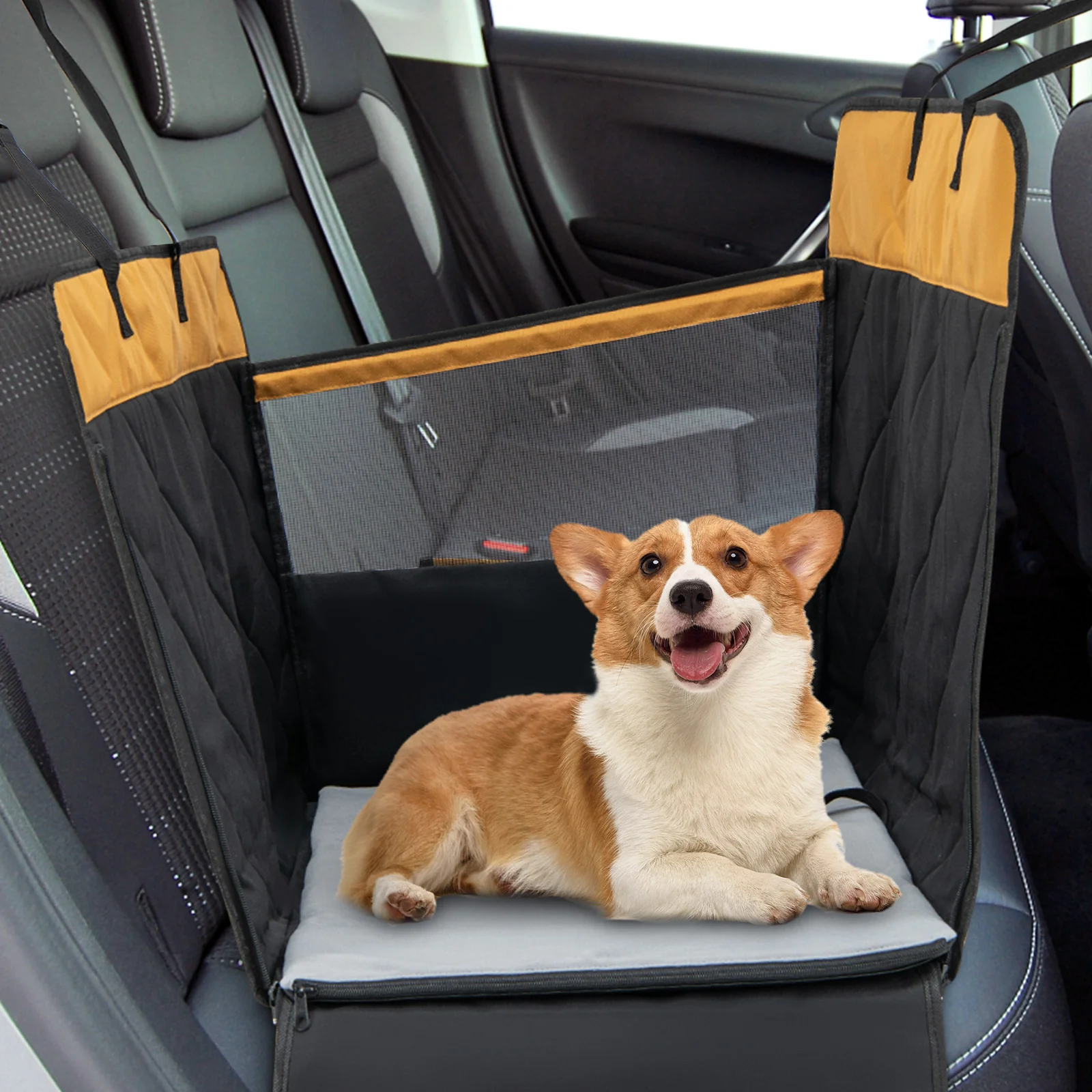 Dog Car Seat Cover, Mesh Window, Small Medium Size, Black - Image 3