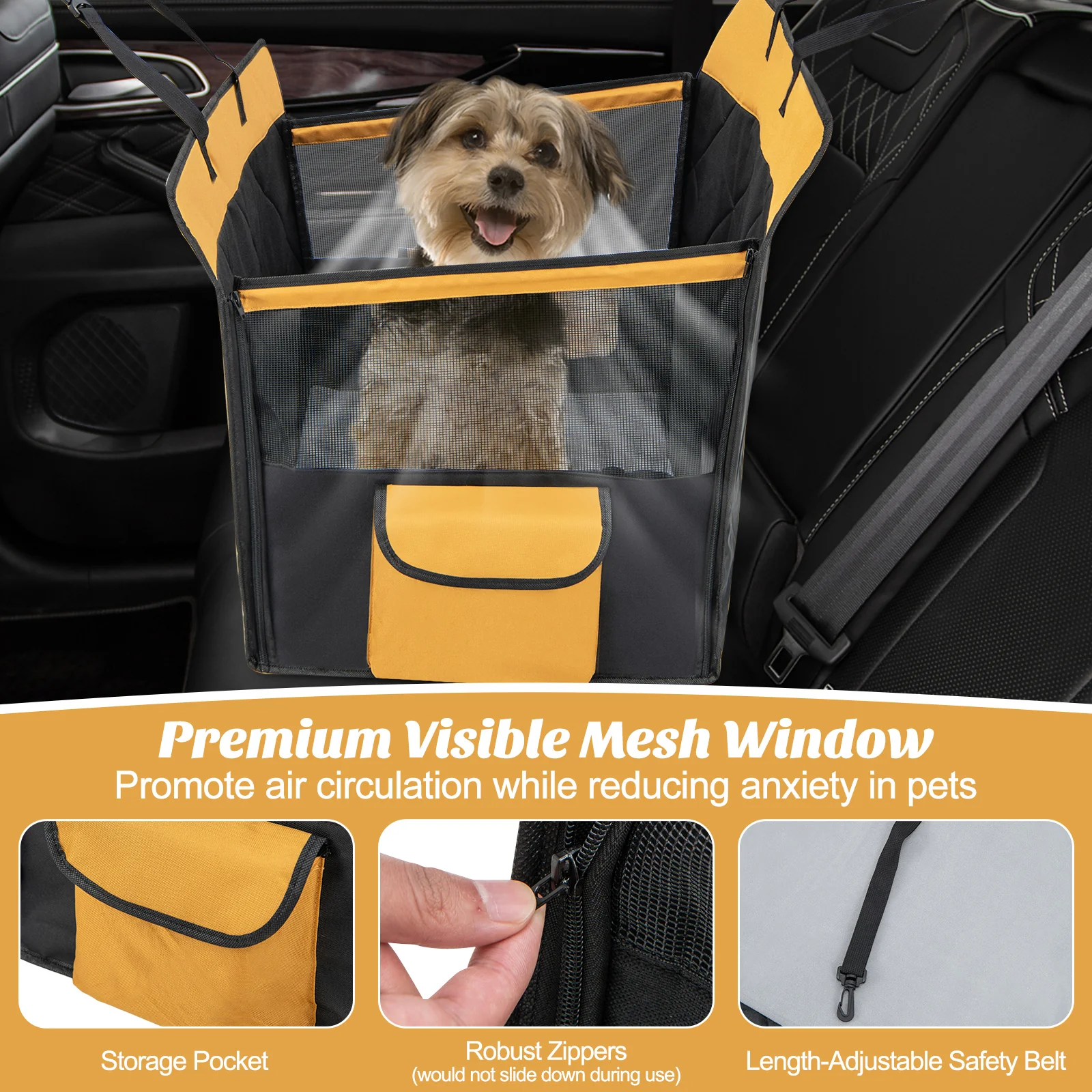 Dog Car Seat Cover, Mesh Window, Small Medium Size, Black - Image 7