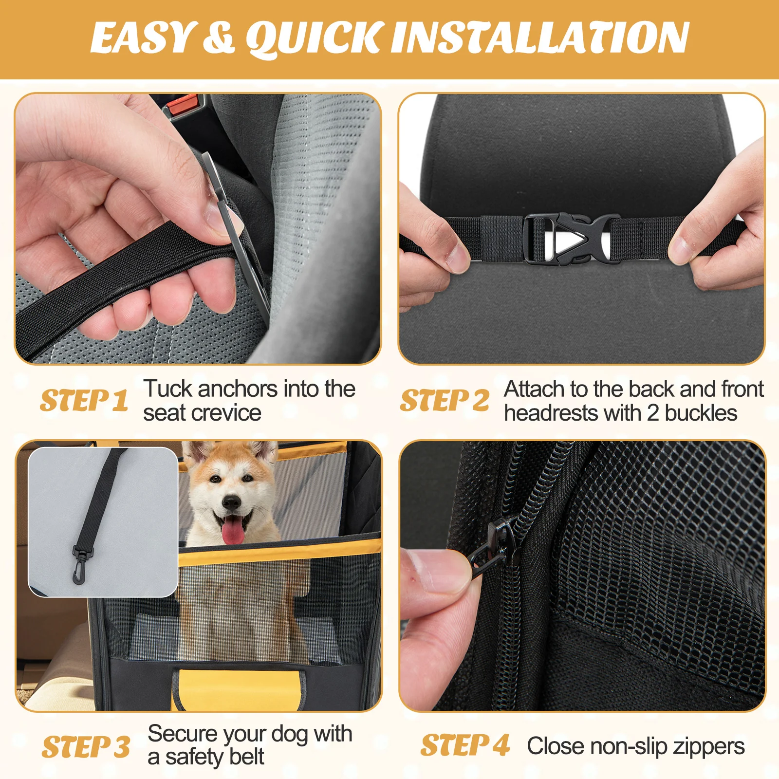 Dog Car Seat Cover, Mesh Window, Small Medium Size, Black - Image 8