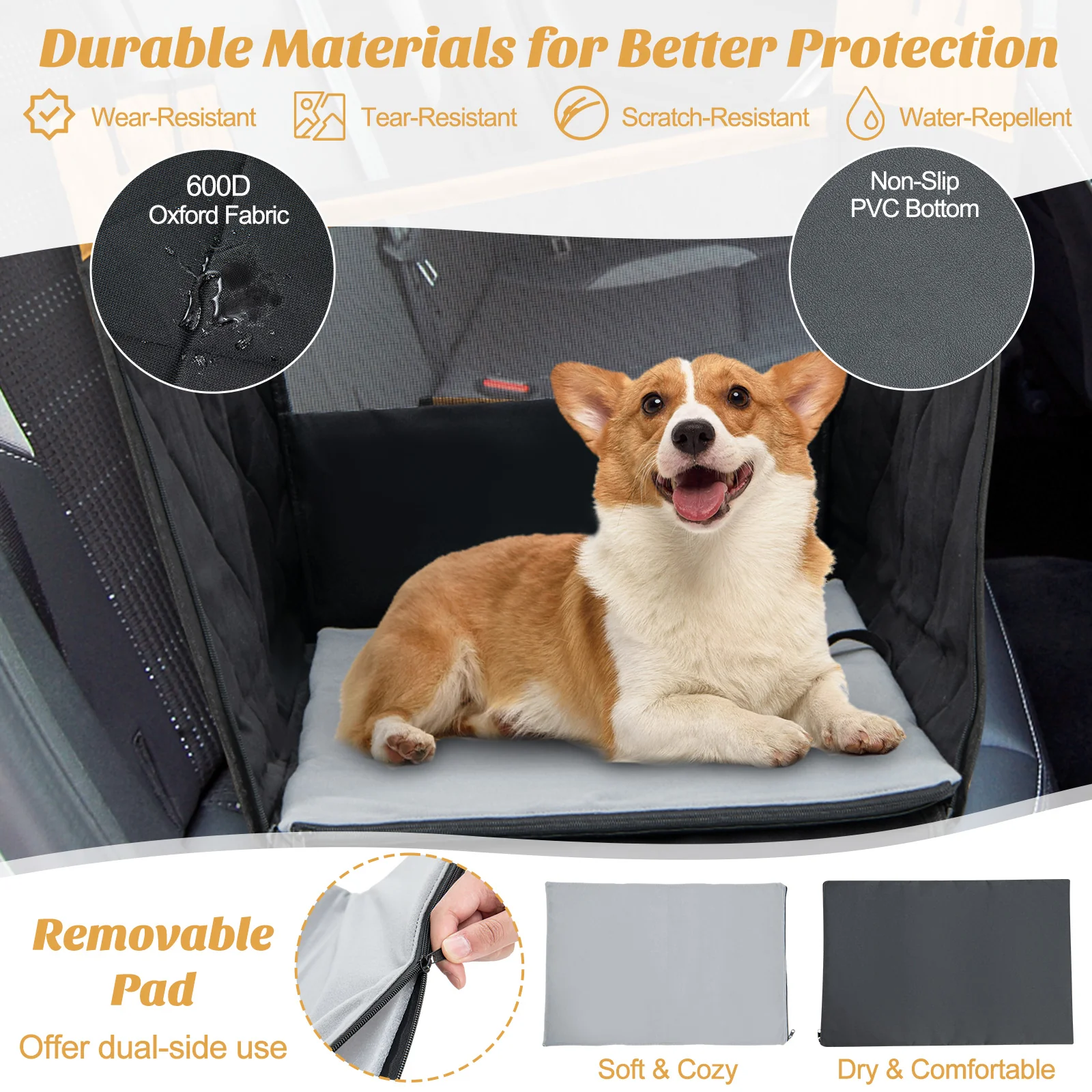 Dog Car Seat Cover, Mesh Window, Small Medium Size, Black - Image 9
