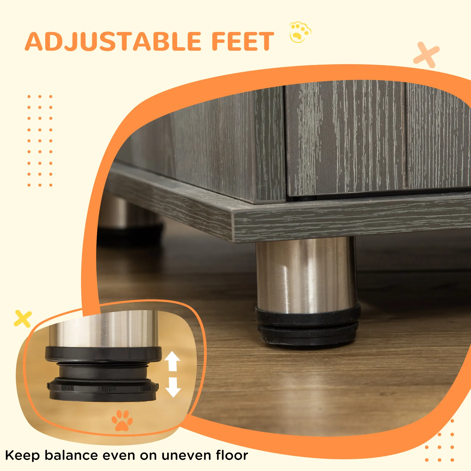 Dog Crate Furniture, Lockable Magnetic Door, Adjustable Feet, Grey - Image 7