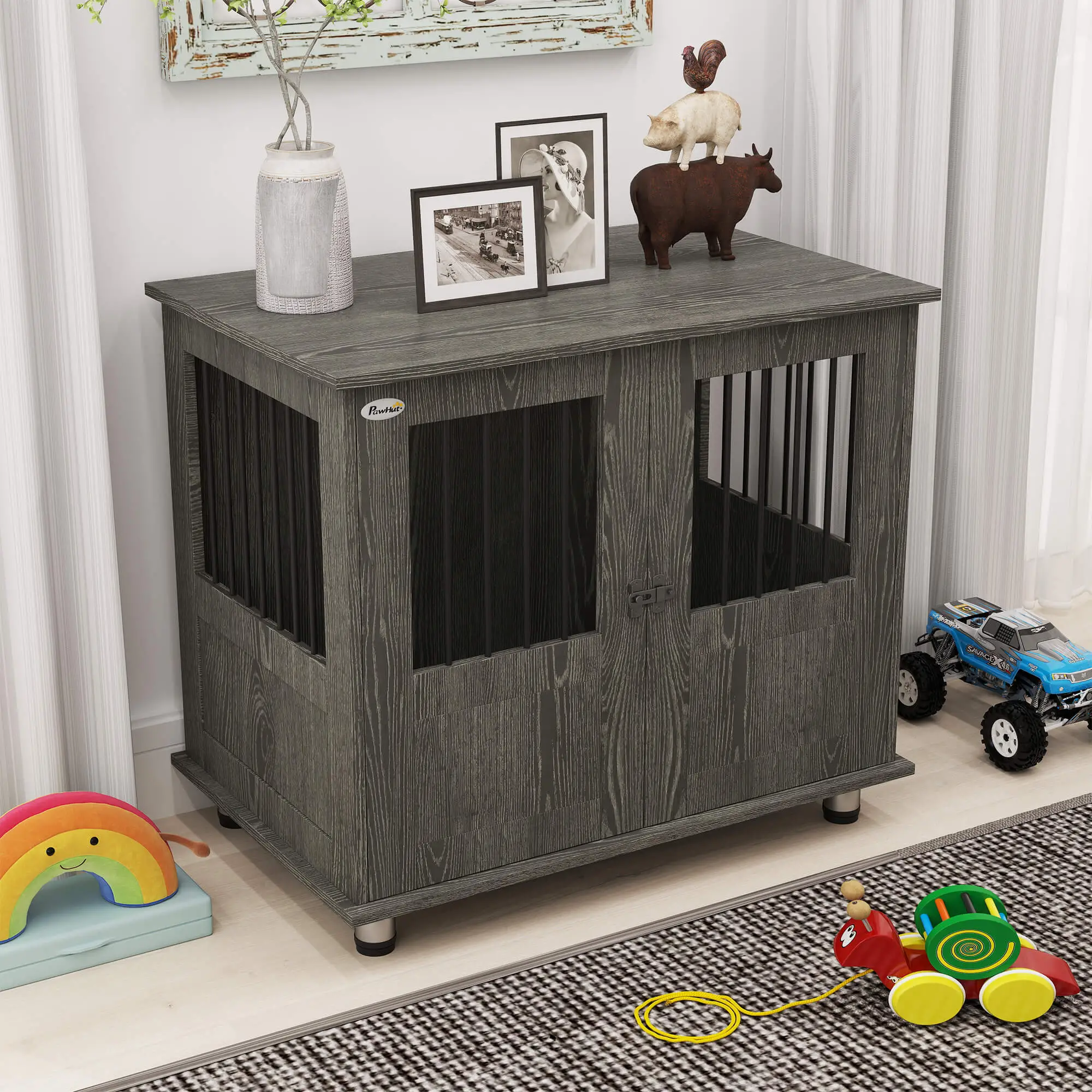 Dog Crate Furniture, Lockable Magnetic Door, Adjustable Feet, Grey - Image 8
