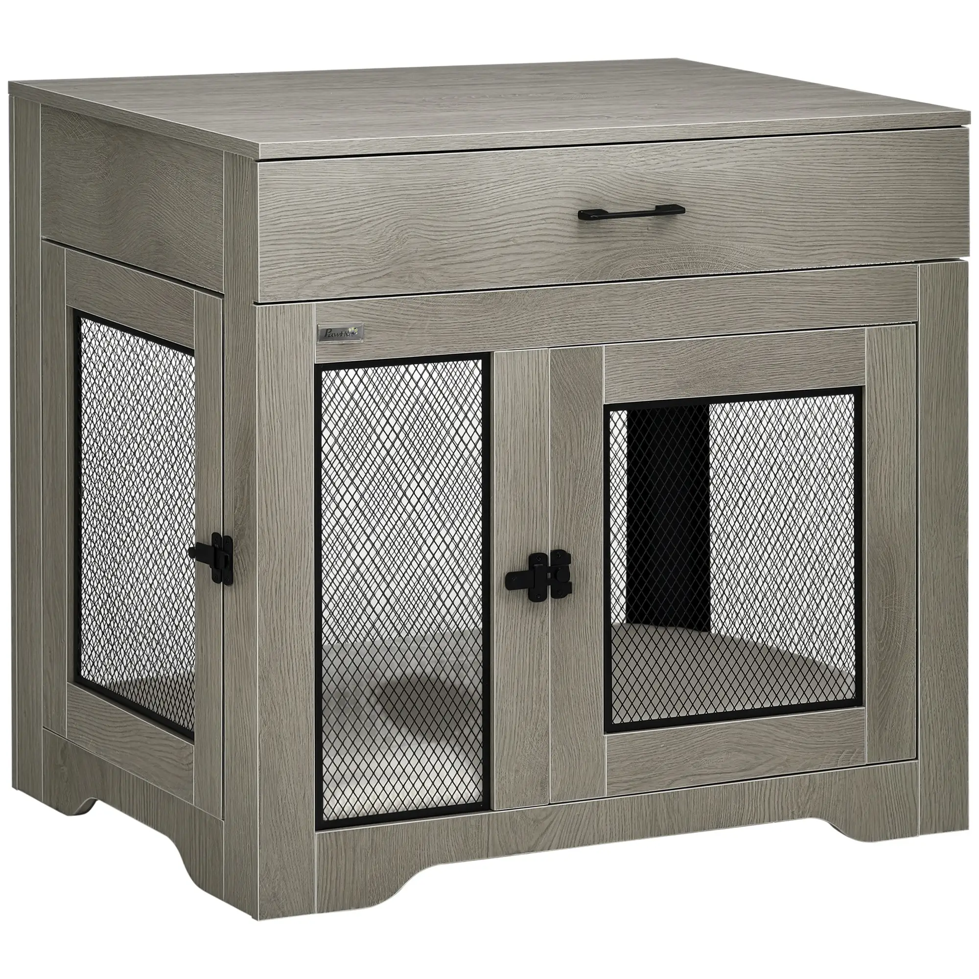 Dog Crate Furniture with Cushion, 2 Doors, Storage, Grey - Image 11