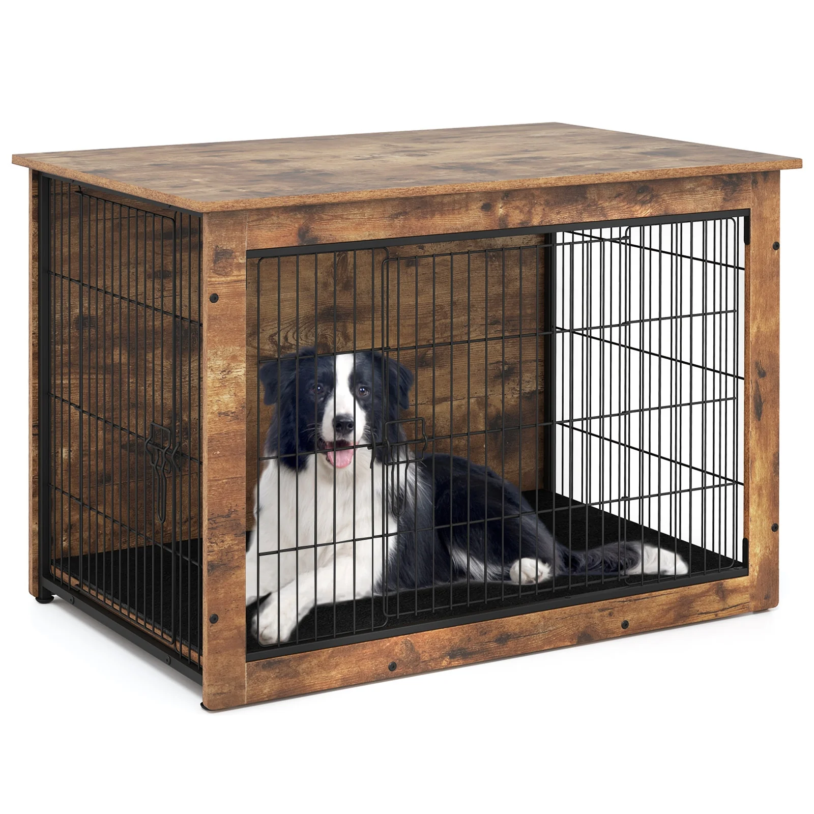 Dog Crate Furniture With Cushion, Double Doors, 37 Inches