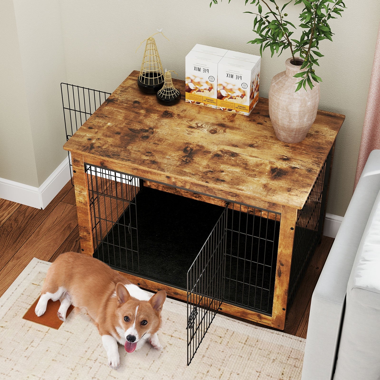 Dog Crate Furniture With Cushion, Double Doors, 37 Inches - Image 3