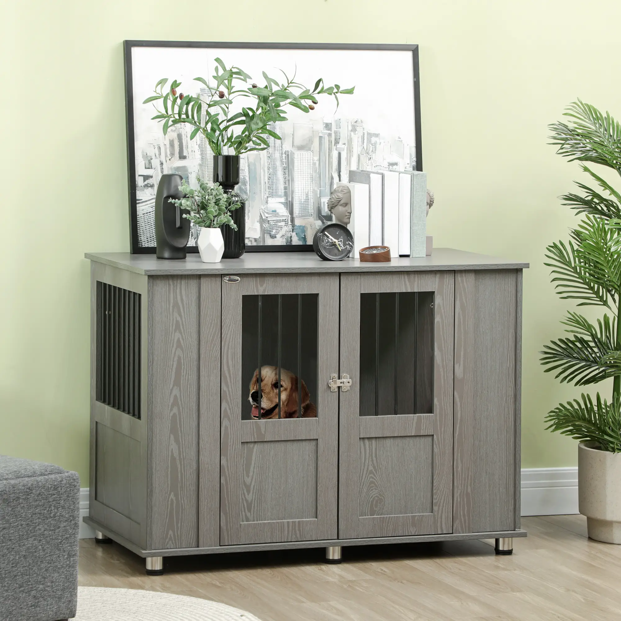 Dog Crate Furniture with Lockable Magnetic Door, Adjustable feet for Extra Large, Medium &; Small Dogs, Indoor Use, Grey - Image 2