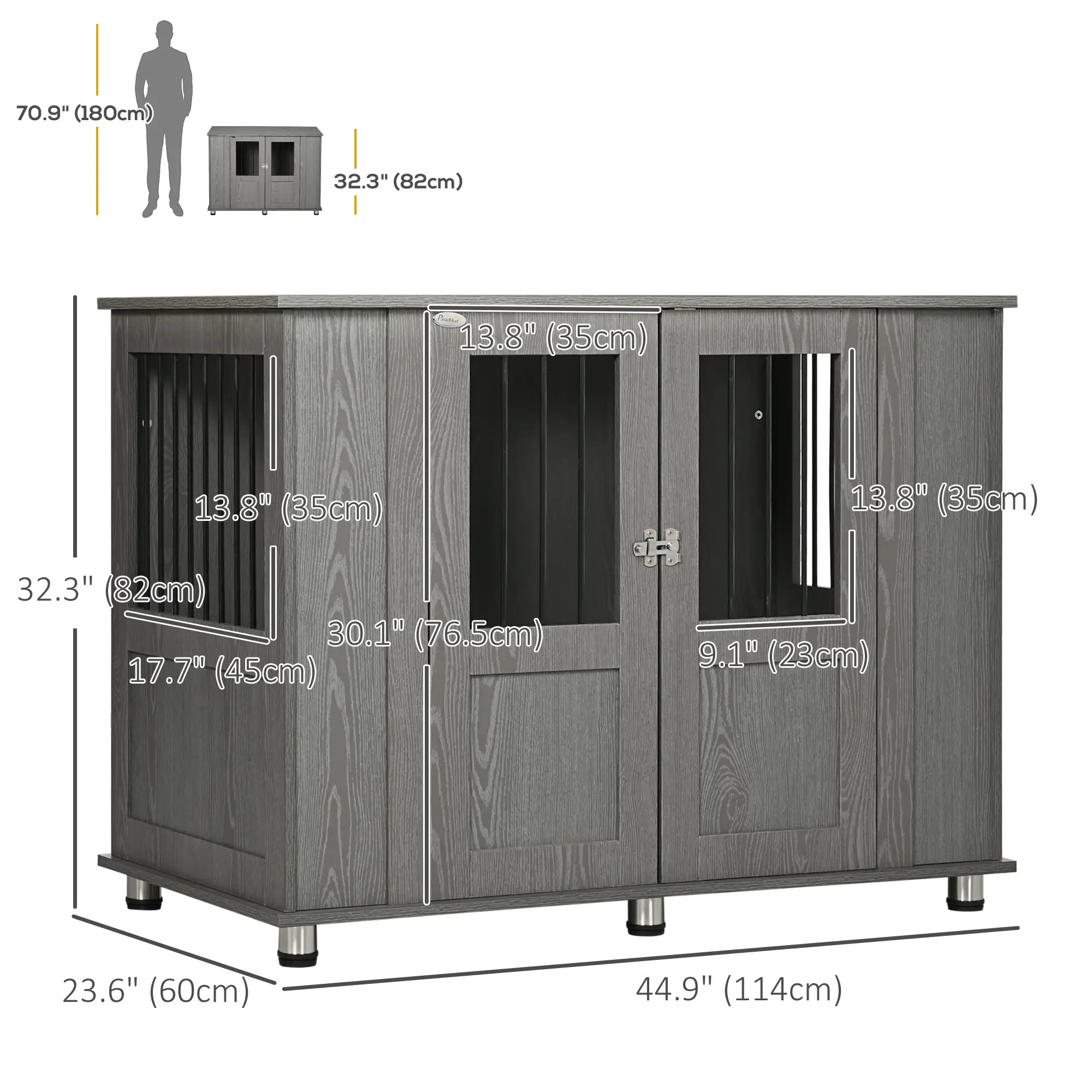 Dog Crate Furniture with Lockable Magnetic Door, Adjustable feet for Extra Large, Medium &; Small Dogs, Indoor Use, Grey - Image 3