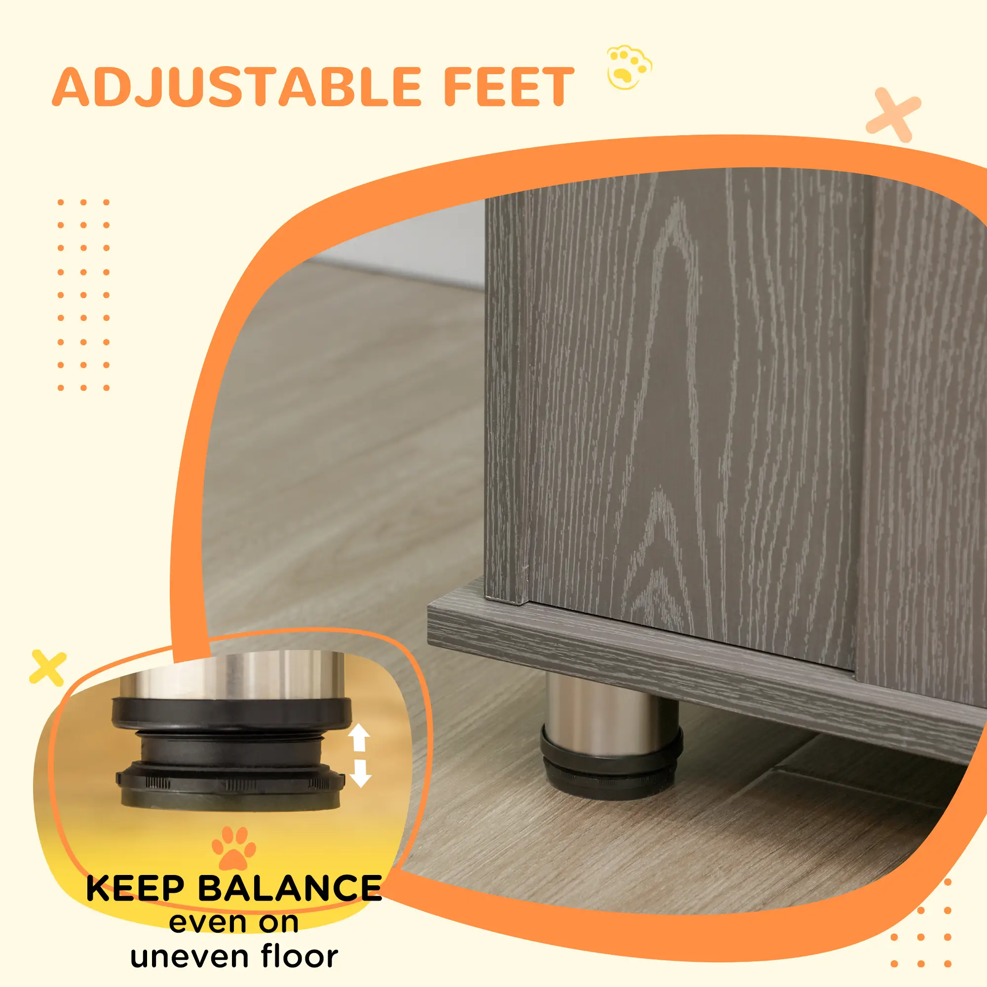 Dog Crate Furniture with Lockable Magnetic Door, Adjustable feet for Extra Large, Medium &; Small Dogs, Indoor Use, Grey - Image 7