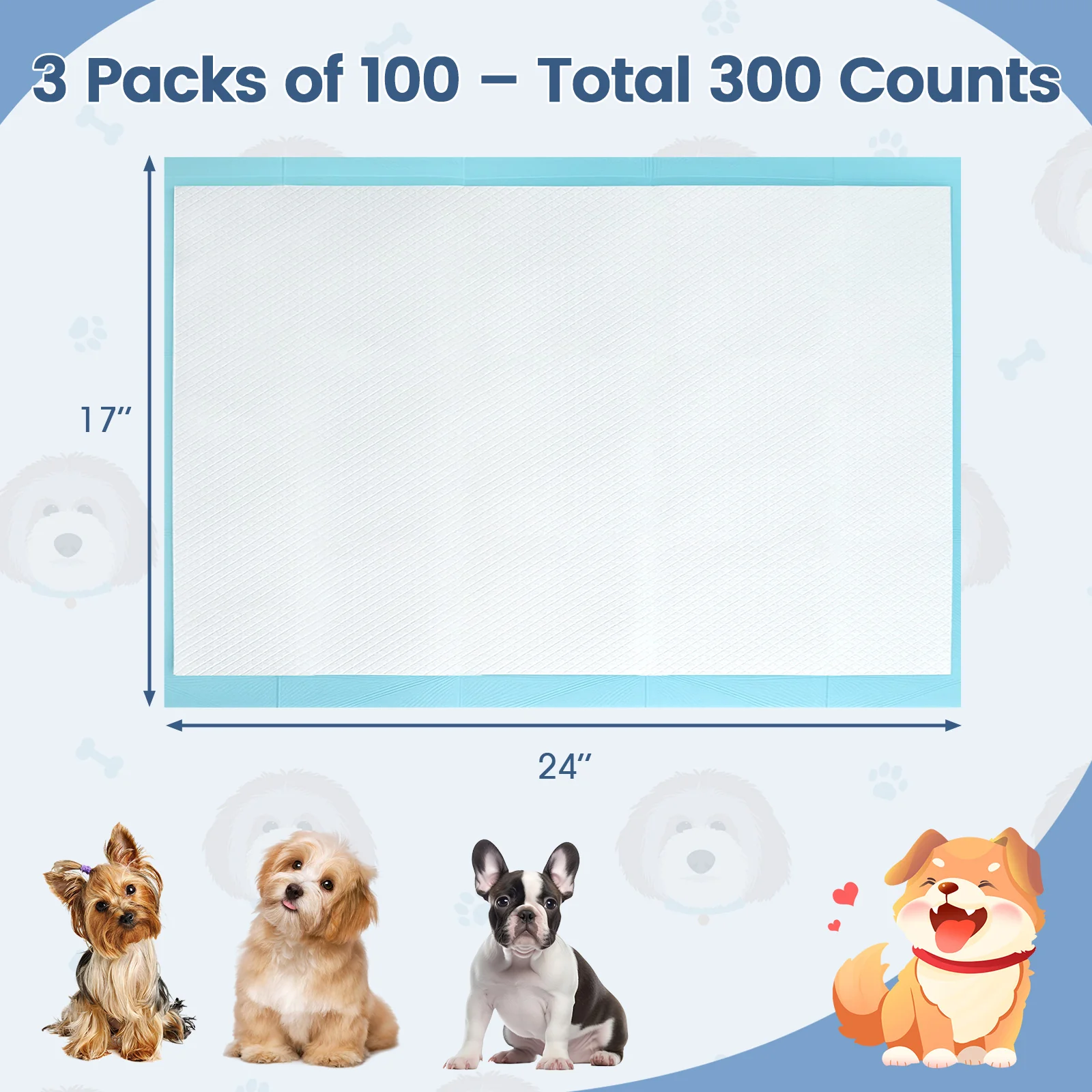 Dog Pee Pads 24" x 17", 300 Count, Potty Training, Blue - Image 5