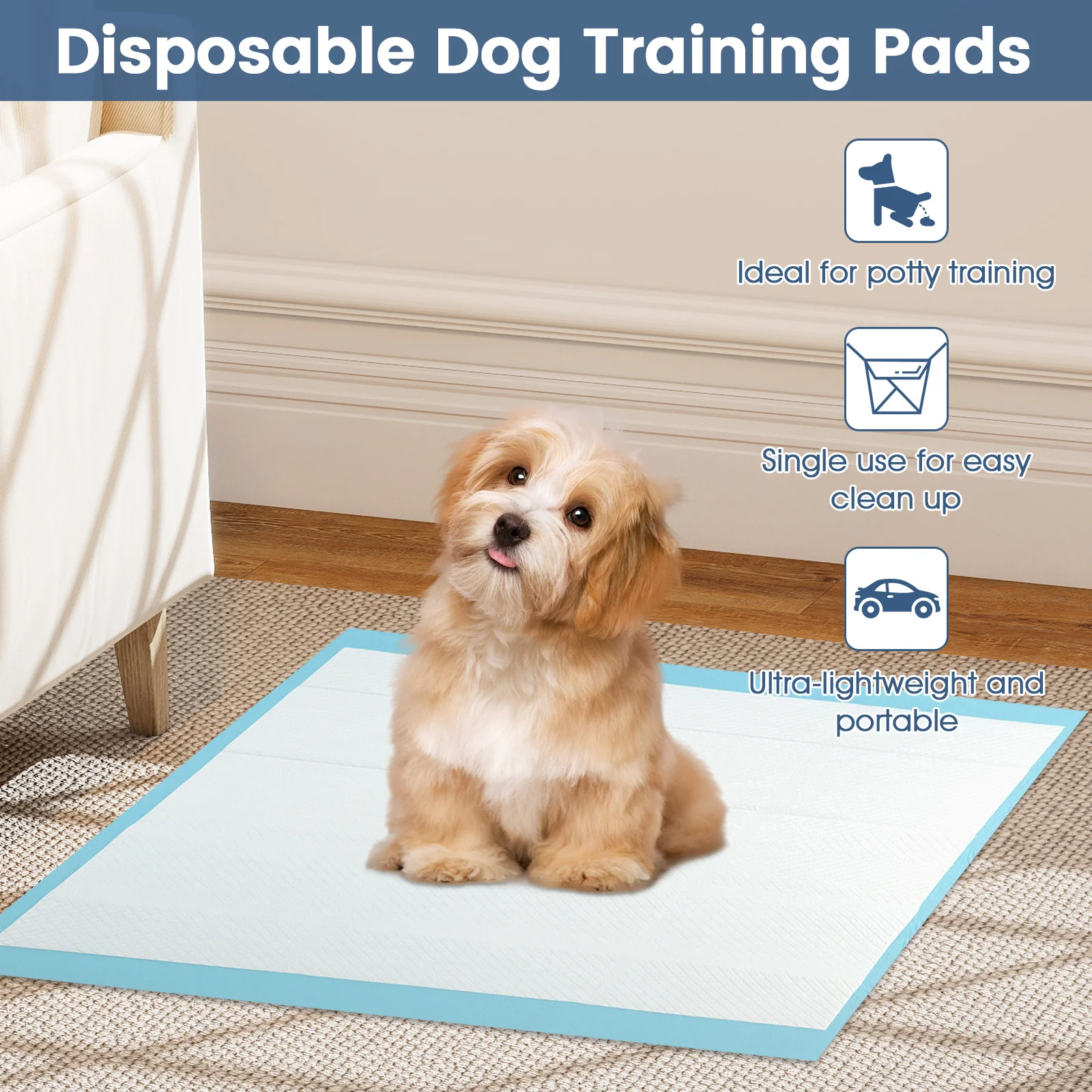 Dog Pee Pads 24" x 17", 300 Count, Potty Training, Blue - Image 7