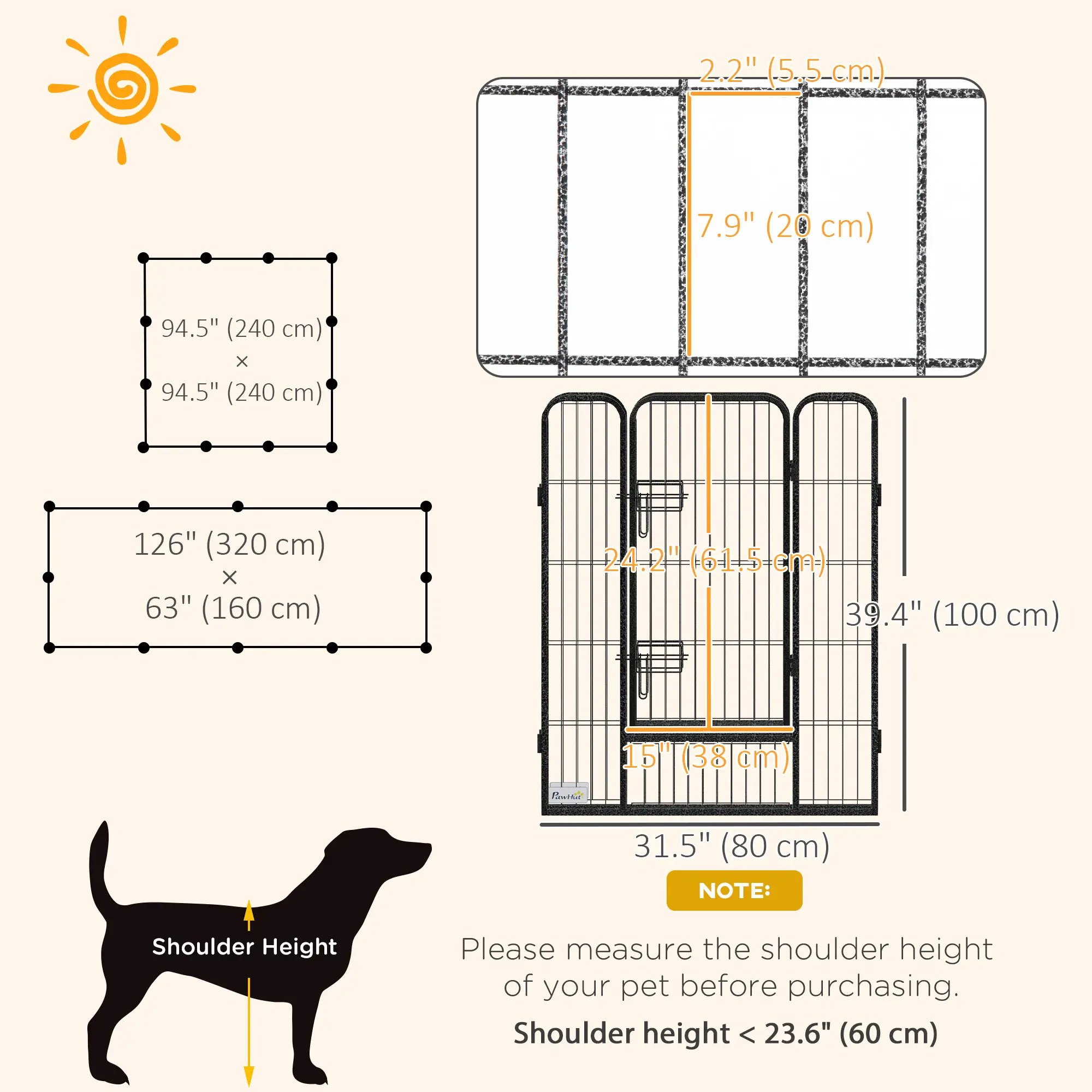 Dog Pen With Gate, 12 Panels Puppy Playpen, 39"H - Image 3