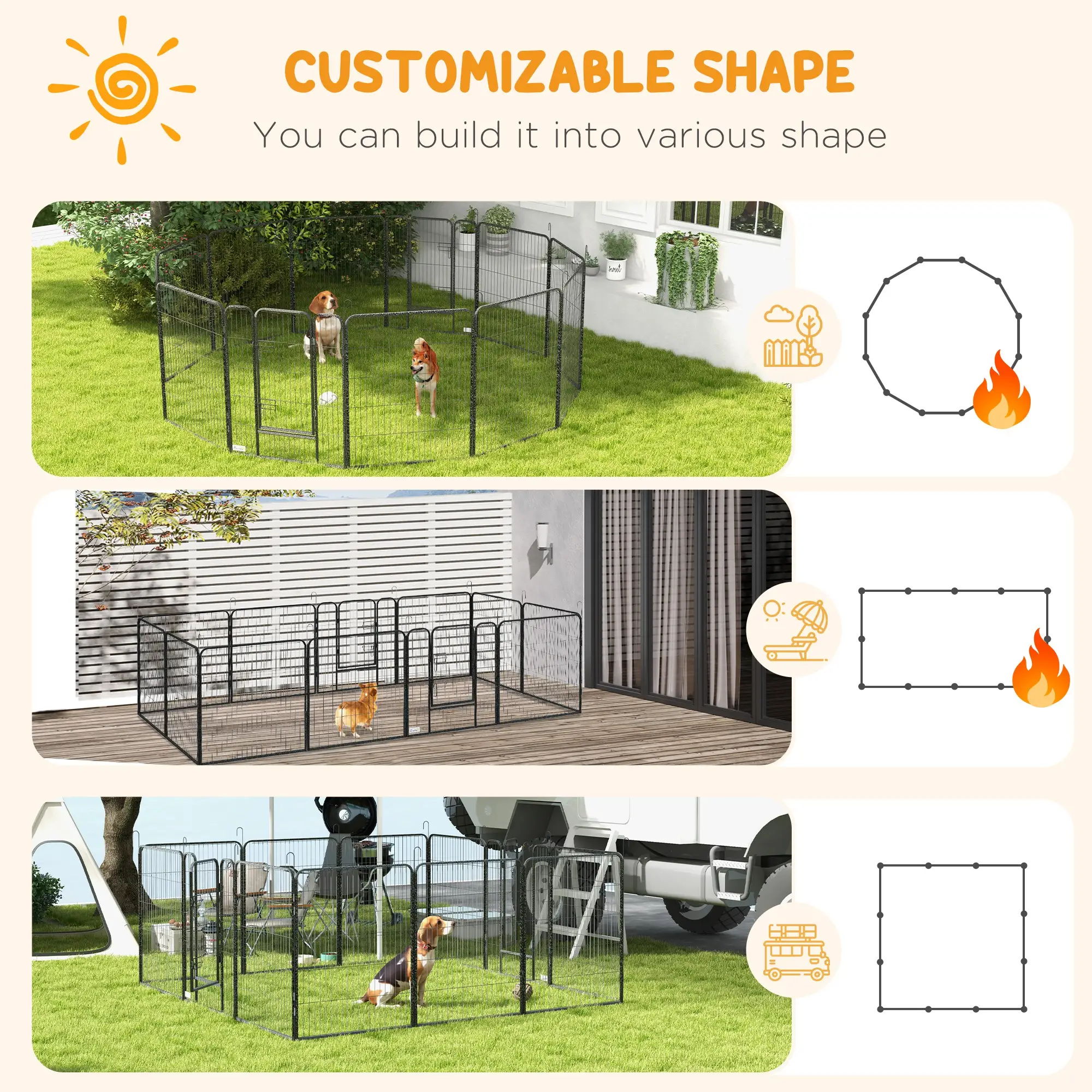 Dog Pen With Gate, 12 Panels Puppy Playpen, 39"H - Image 4