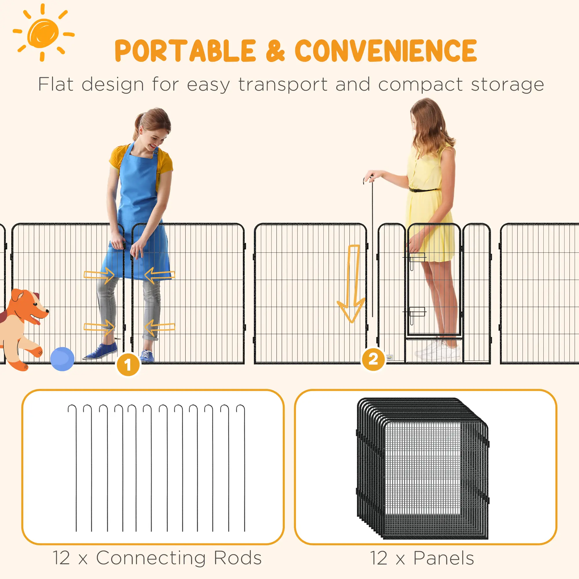 Dog Pen With Gate, 12 Panels Puppy Playpen, 39"H - Image 6