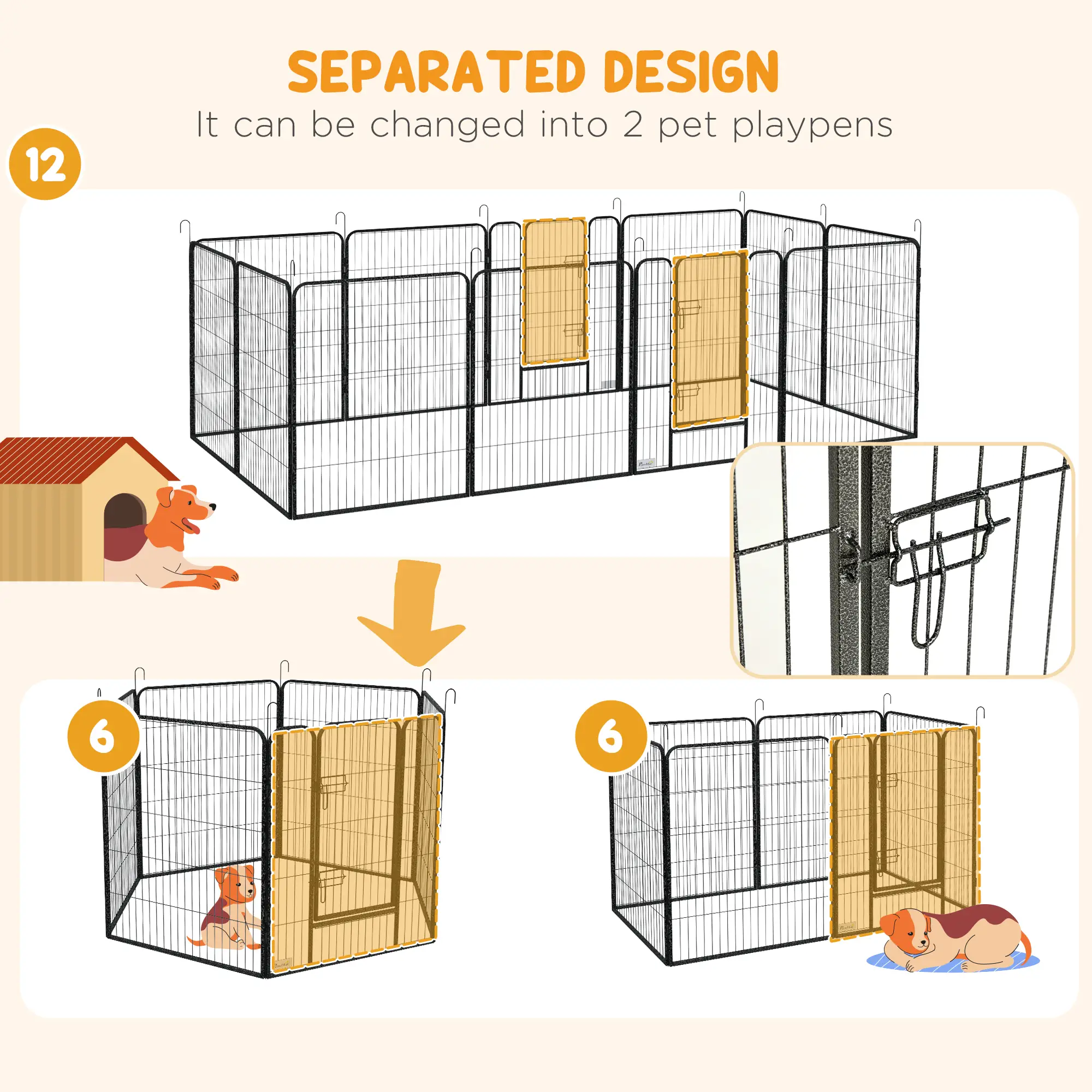 Dog Pen With Gate, 12 Panels Puppy Playpen, 39"H - Image 7
