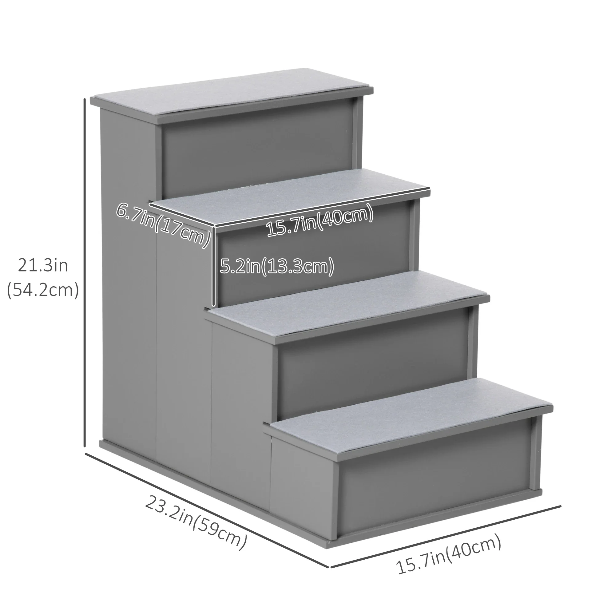 Dog Pet Stairs for Bed, Cat Ladder for Couch, Non-Slip Carpet, 15.7" x 23.2" x 21.3", Grey - Image 3