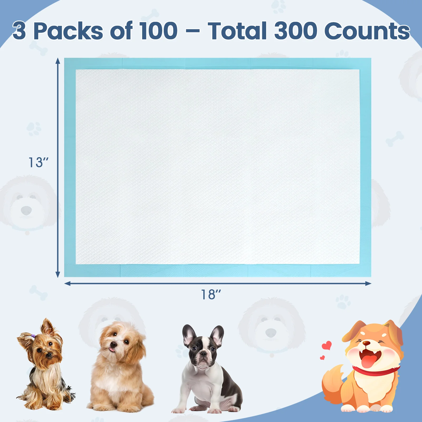 Dog Puppy Pee Pads 18" x 13", 300 Count, Blue - Image 5