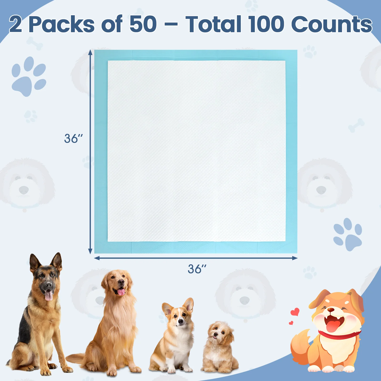 Dog Puppy Pee Pads 36" x 36", 100 Count, Potty Training, Blue - Image 5