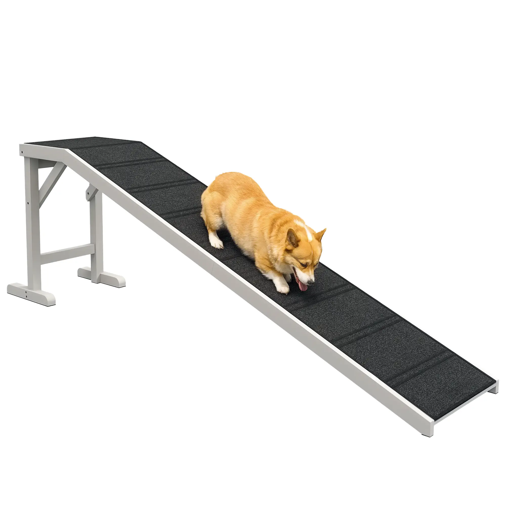 Dog Ramp with Non-Slip Carpet, Top Platform, 74" x 16" x 25", White - Image 11