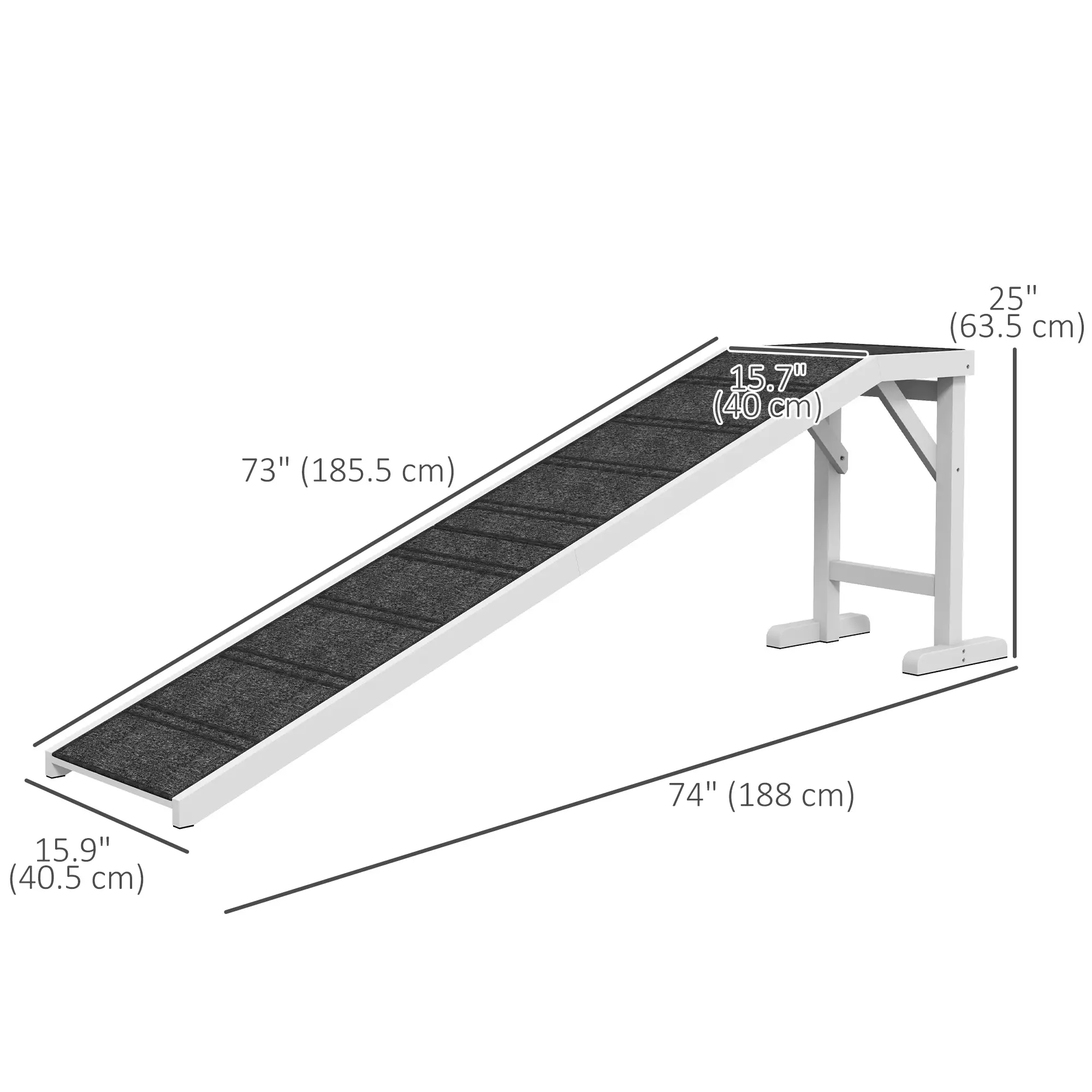 Dog Ramp with Non-Slip Carpet, Top Platform, 74" x 16" x 25", White - Image 3