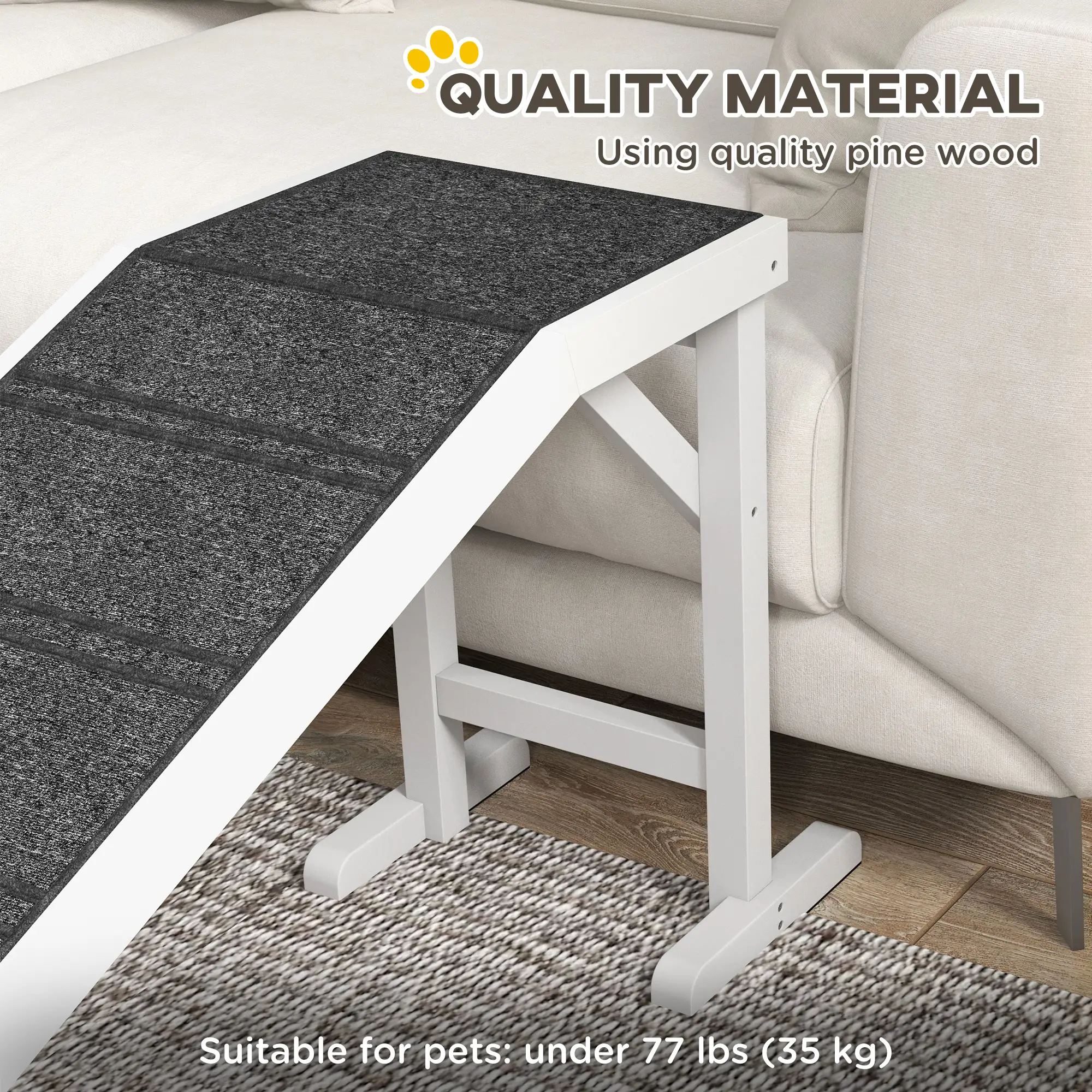 Dog Ramp with Non-Slip Carpet, Top Platform, 74" x 16" x 25", White - Image 4