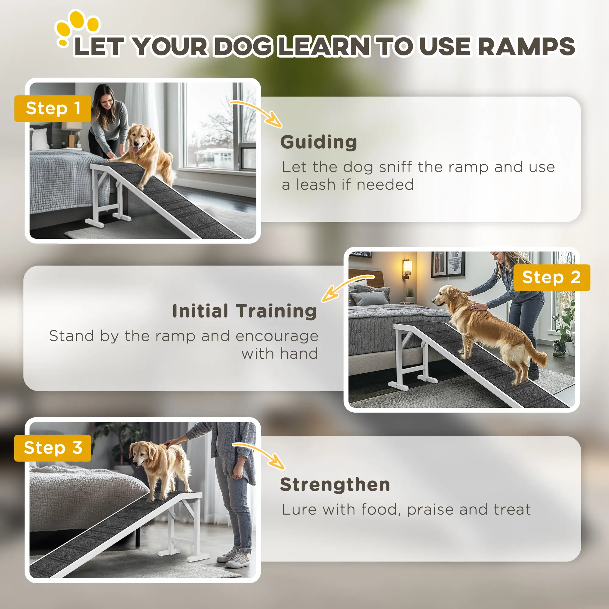 Dog Ramp with Non-Slip Carpet, Top Platform, 74" x 16" x 25", White - Image 7