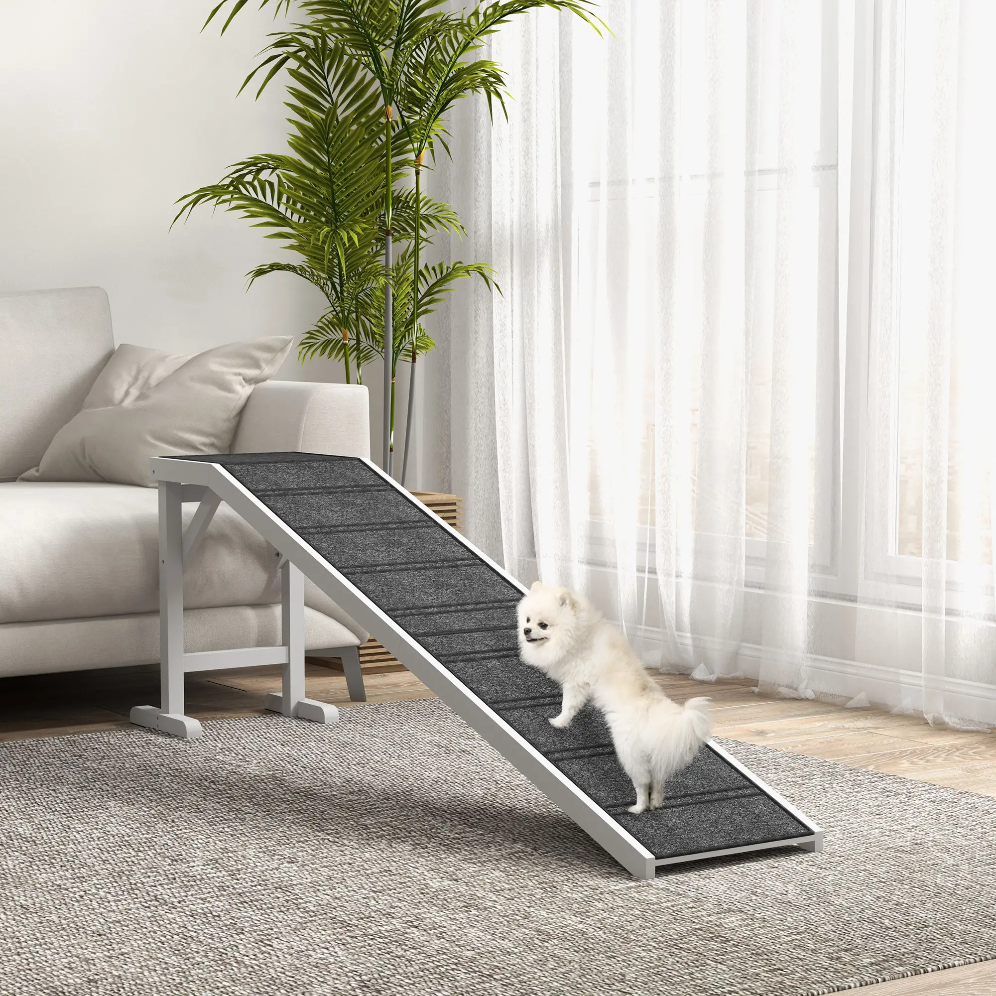 Dog Ramp with Non-Slip Carpet, Top Platform, 74" x 16" x 25", White - Image 8