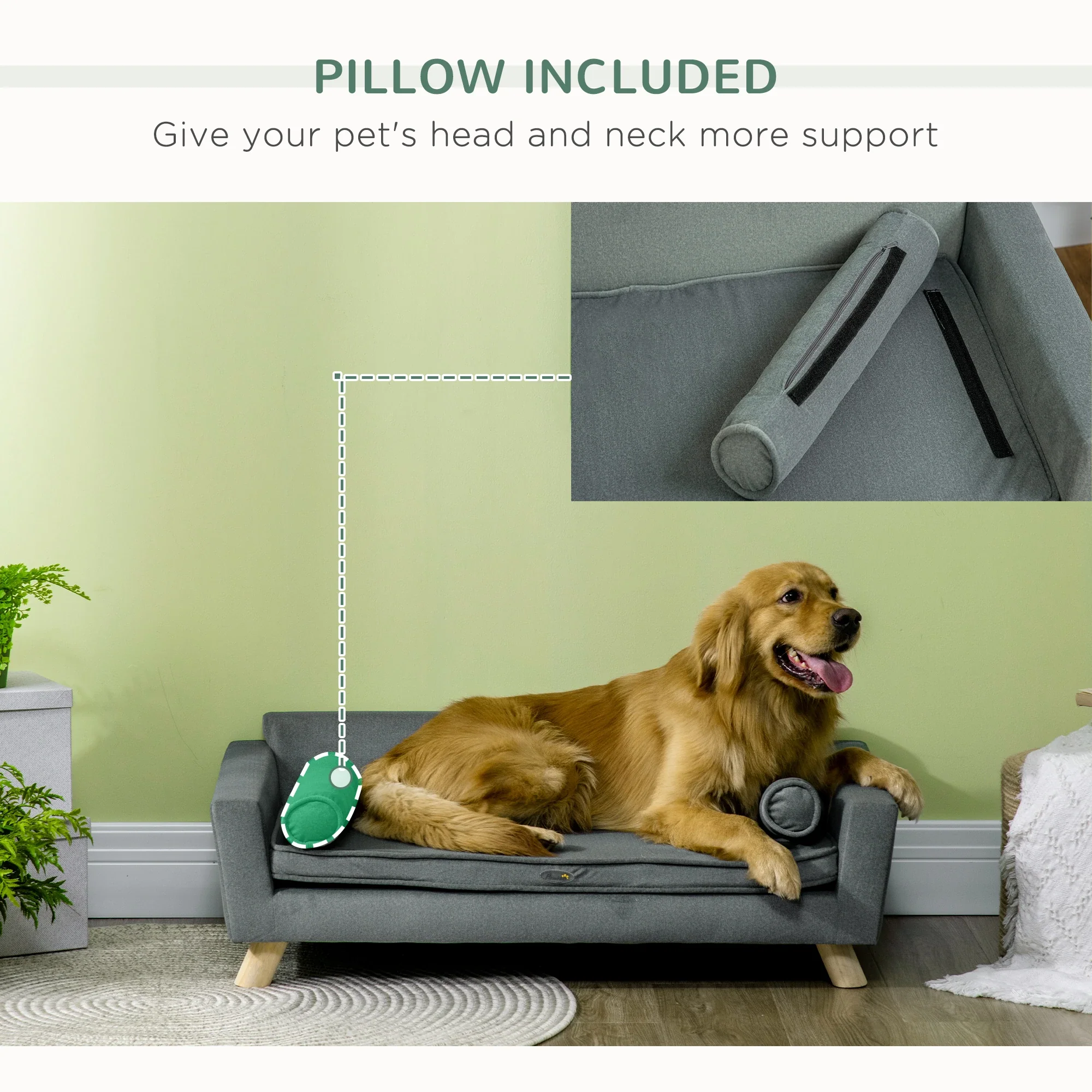 Dog Sofa Bed, Removable Pillows, Washable Cushion, Water-resistant, Medium Large, Grey - Image 6
