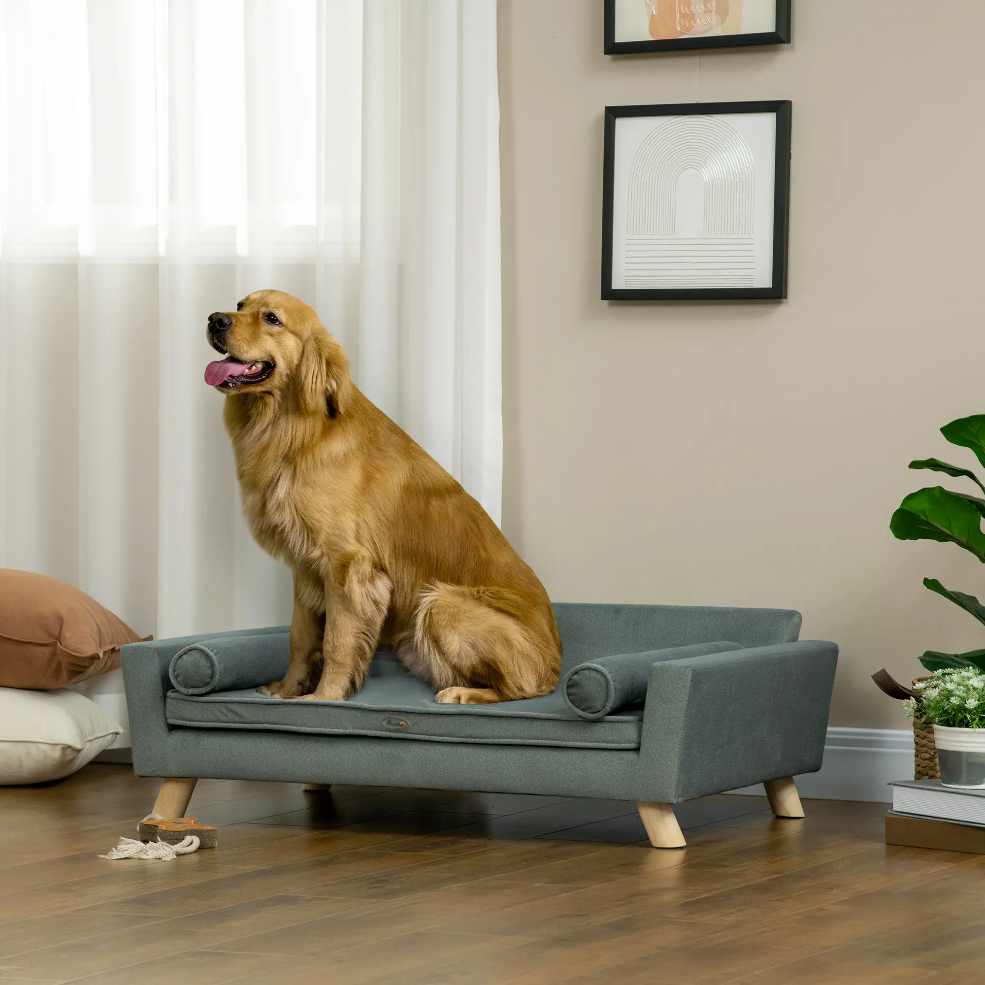 Dog Sofa Bed, Removable Pillows, Washable Cushion, Water-resistant, Medium Large, Grey - Image 8