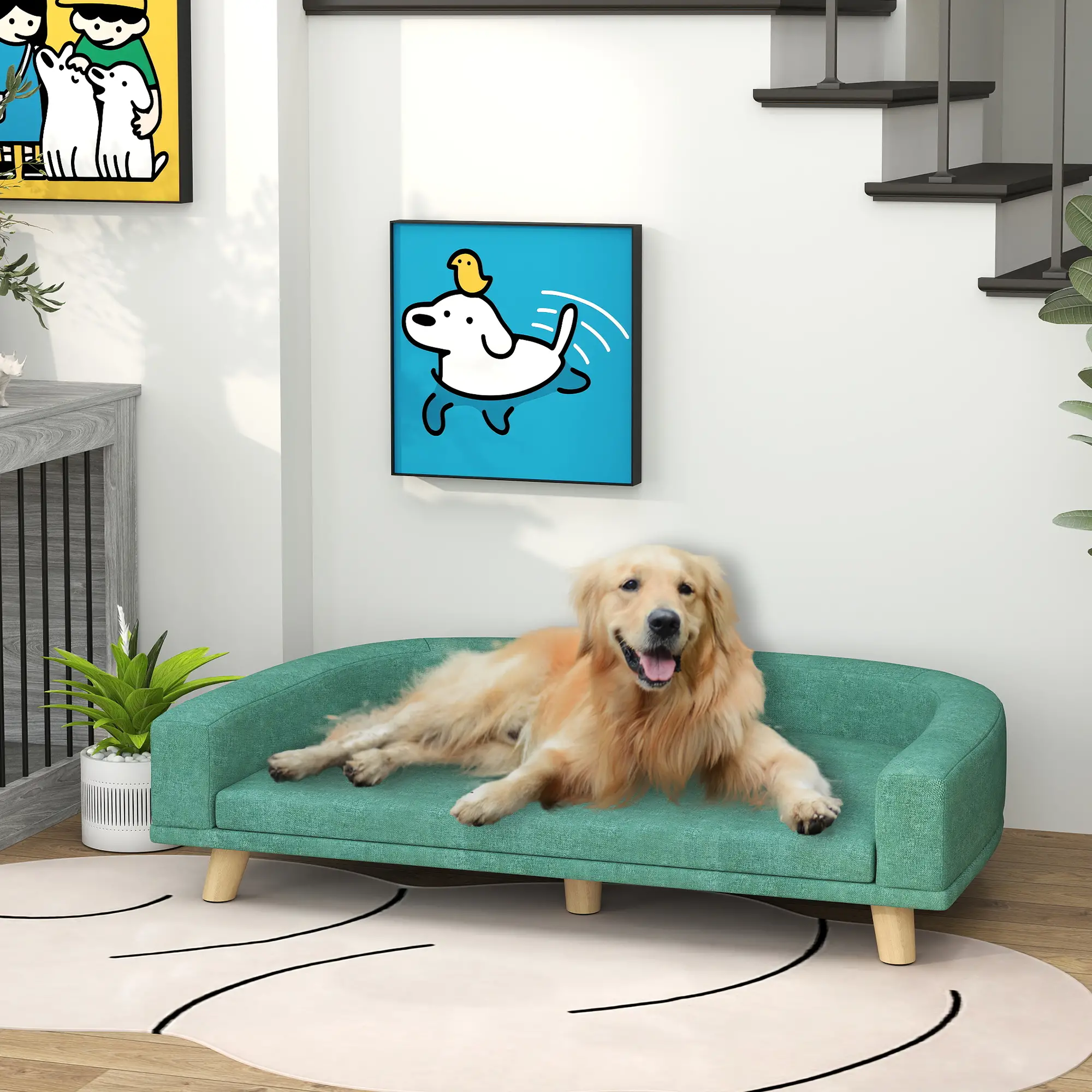 Dog Sofa for Large Dogs, Washable Cover, Anti-Slip Pads, Green - Image 8