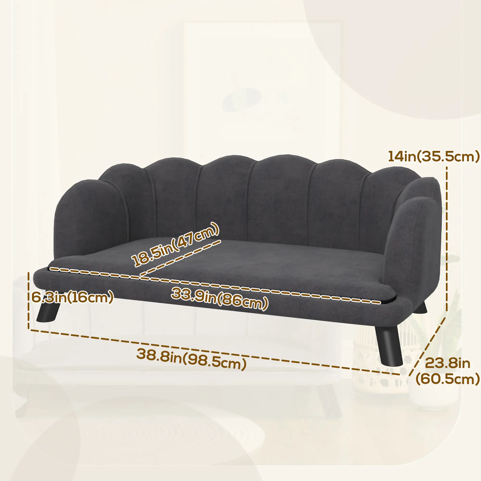 Dog Sofa, Removable Cushion, Wood Legs, Medium Large, Dark Grey - Image 3