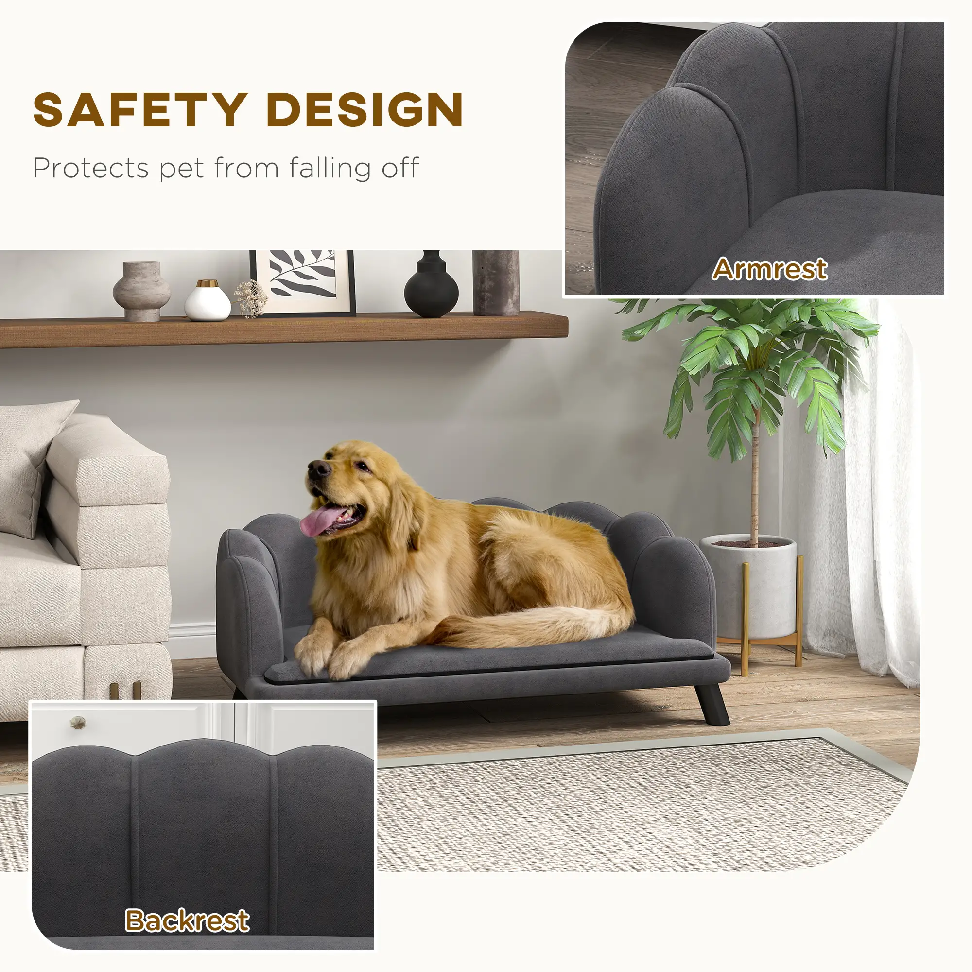 Dog Sofa, Removable Cushion, Wood Legs, Medium Large, Dark Grey - Image 5
