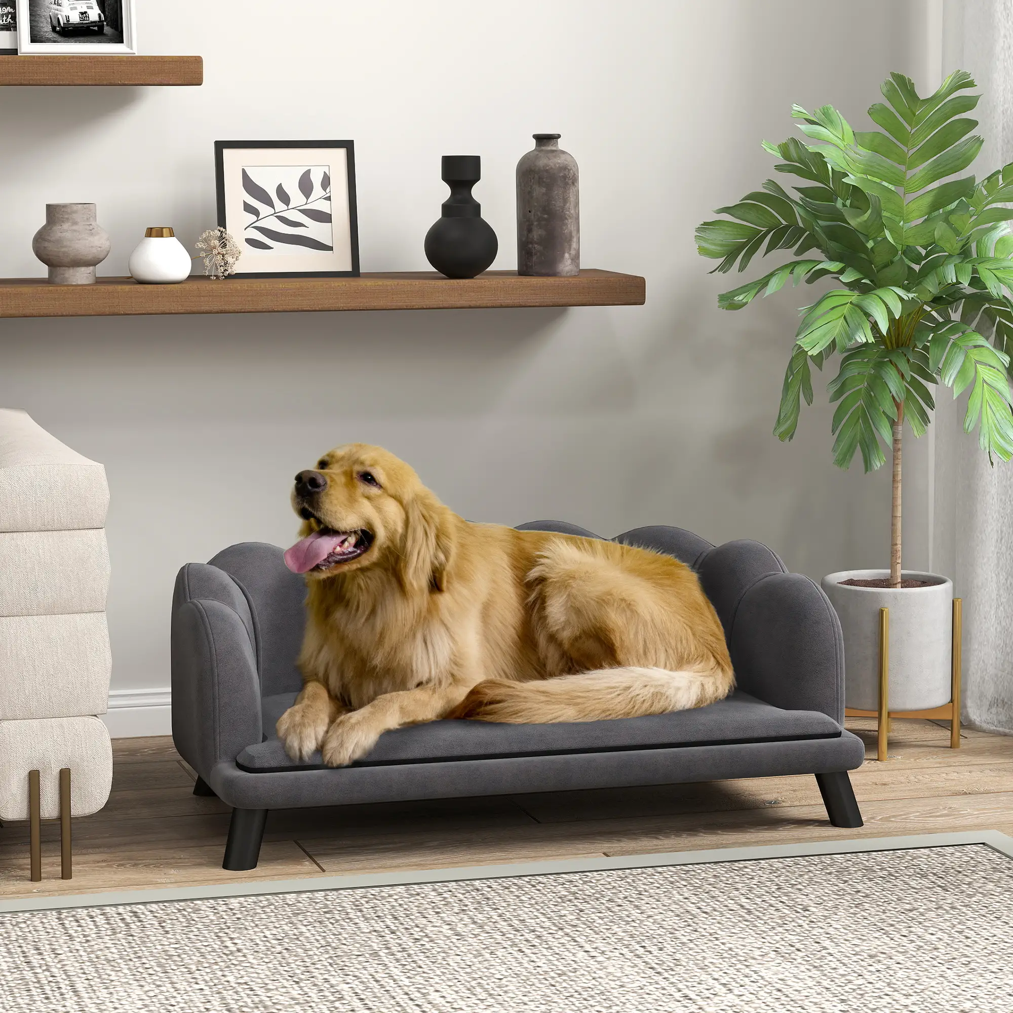 Dog Sofa, Removable Cushion, Wood Legs, Medium Large, Dark Grey - Image 8