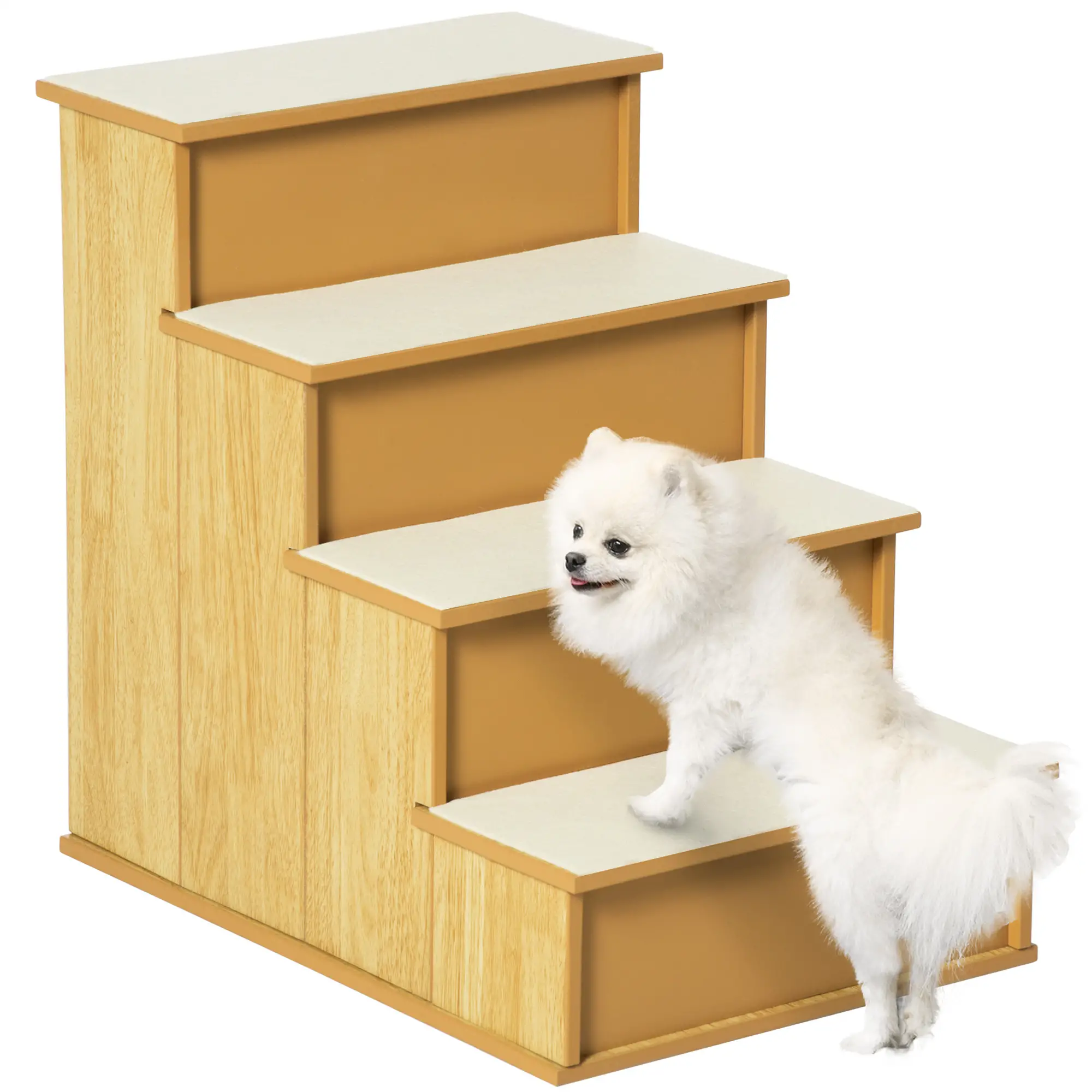 Dog Steps, Pet Stairs for Bed, Cat Ladder for Couch, Non-Slip Carpet, 15.7" x 23.2" x 21.3", Natural Wood - Image 11