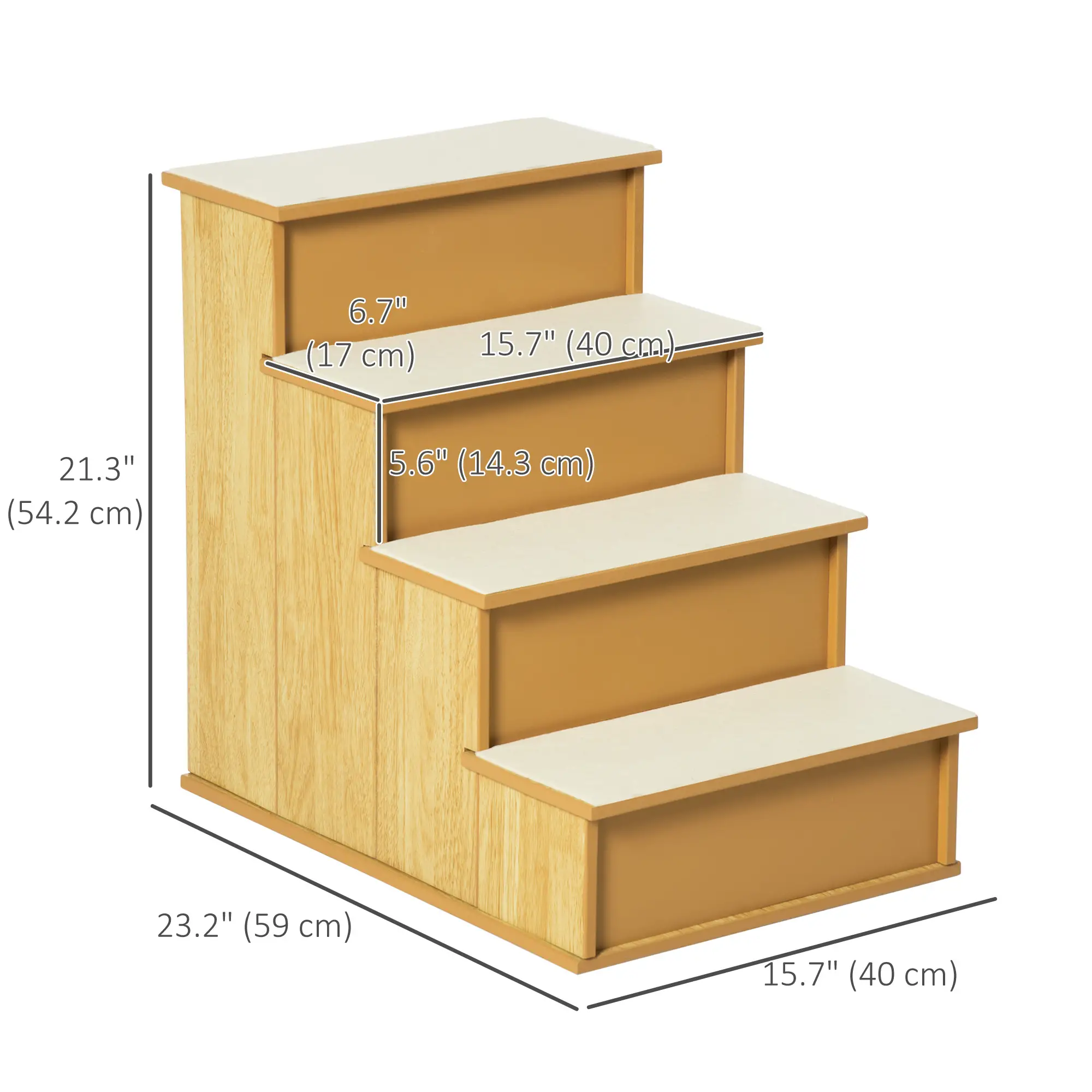 Dog Steps, Pet Stairs for Bed, Cat Ladder for Couch, Non-Slip Carpet, 15.7" x 23.2" x 21.3", Natural Wood - Image 3