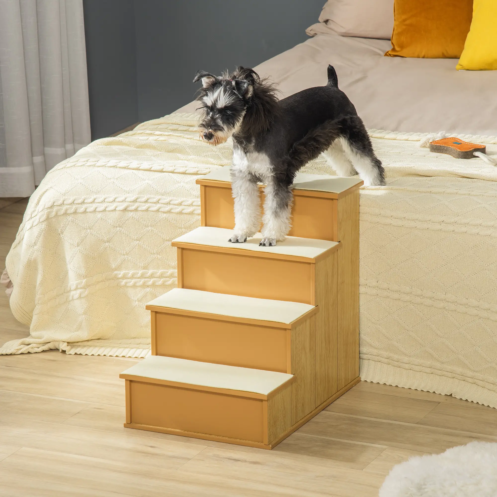 Dog Steps, Pet Stairs for Bed, Cat Ladder for Couch, Non-Slip Carpet, 15.7" x 23.2" x 21.3", Natural Wood - Image 7