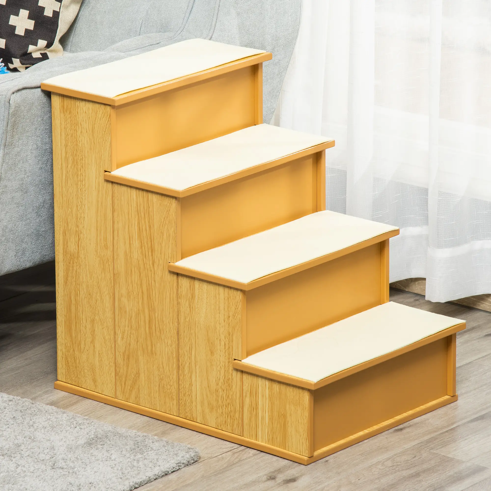 Dog Steps, Pet Stairs for Bed, Cat Ladder for Couch, Non-Slip Carpet, 15.7" x 23.2" x 21.3", Natural Wood - Image 8